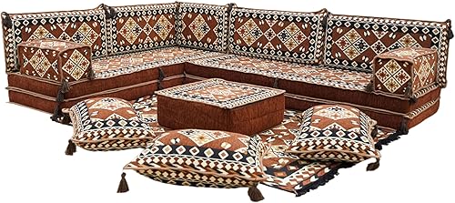 arabicsofa L Shaped Brown Moroccan Floor Cushions  Modular Corner Sectional Sofa Seating Set with Washable Covers