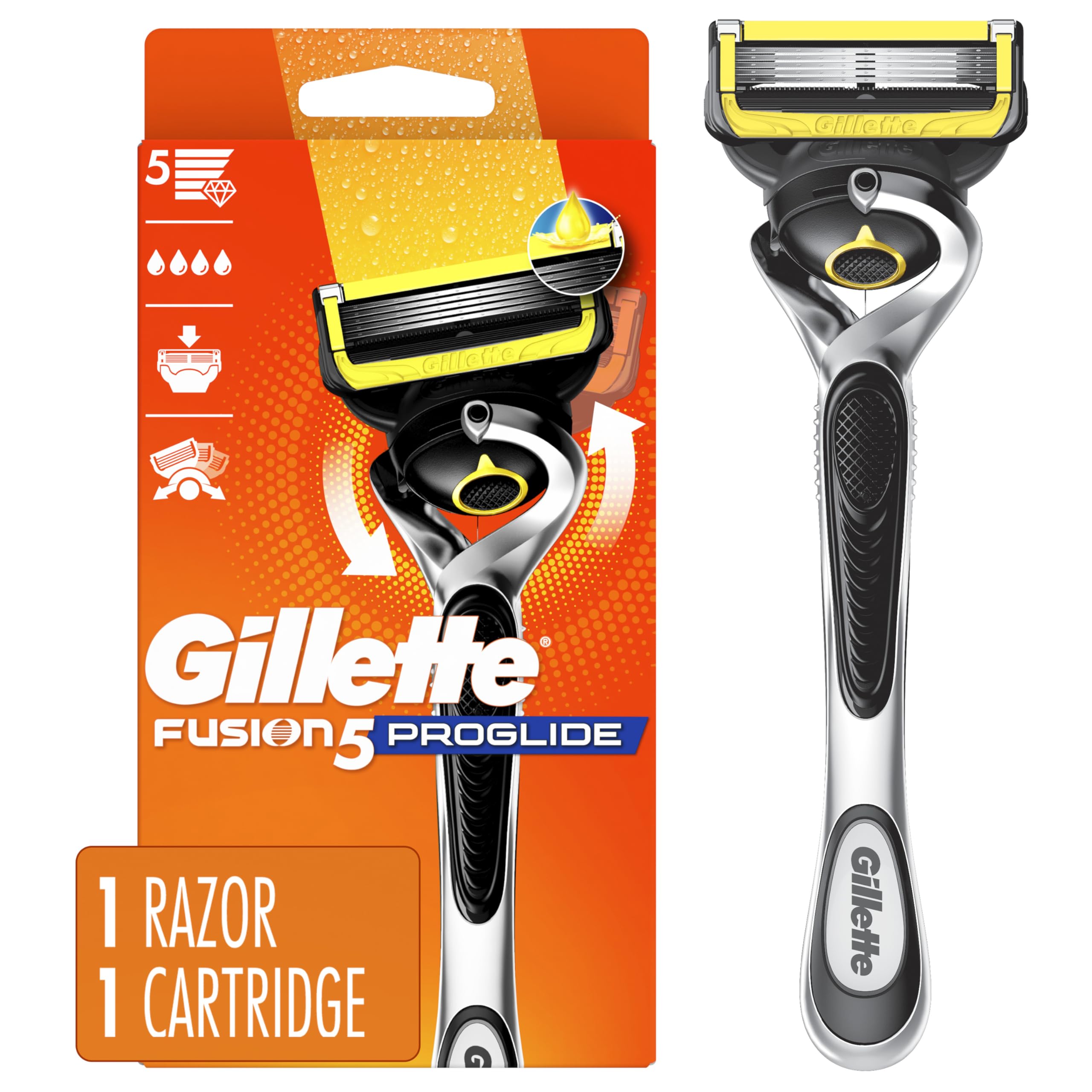 Fusion5 ProShield Razors, 5 Blade, Stainless Steel Handle, Box of 1, Men's Shaving Razor