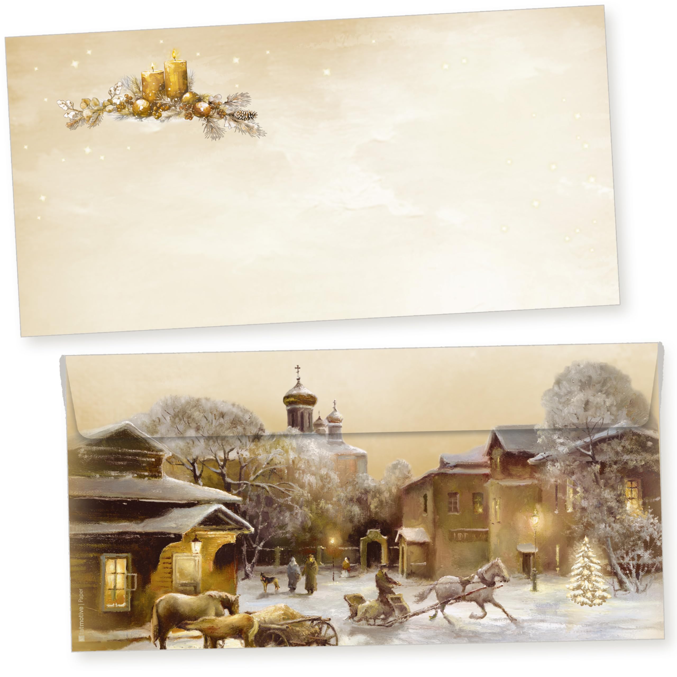 Lönneberg 250 Sets Weihnachtsbriefpapier mit Umschlag ohne Fenster Weihnachtspapier A4 Briefpapier Weihnachten