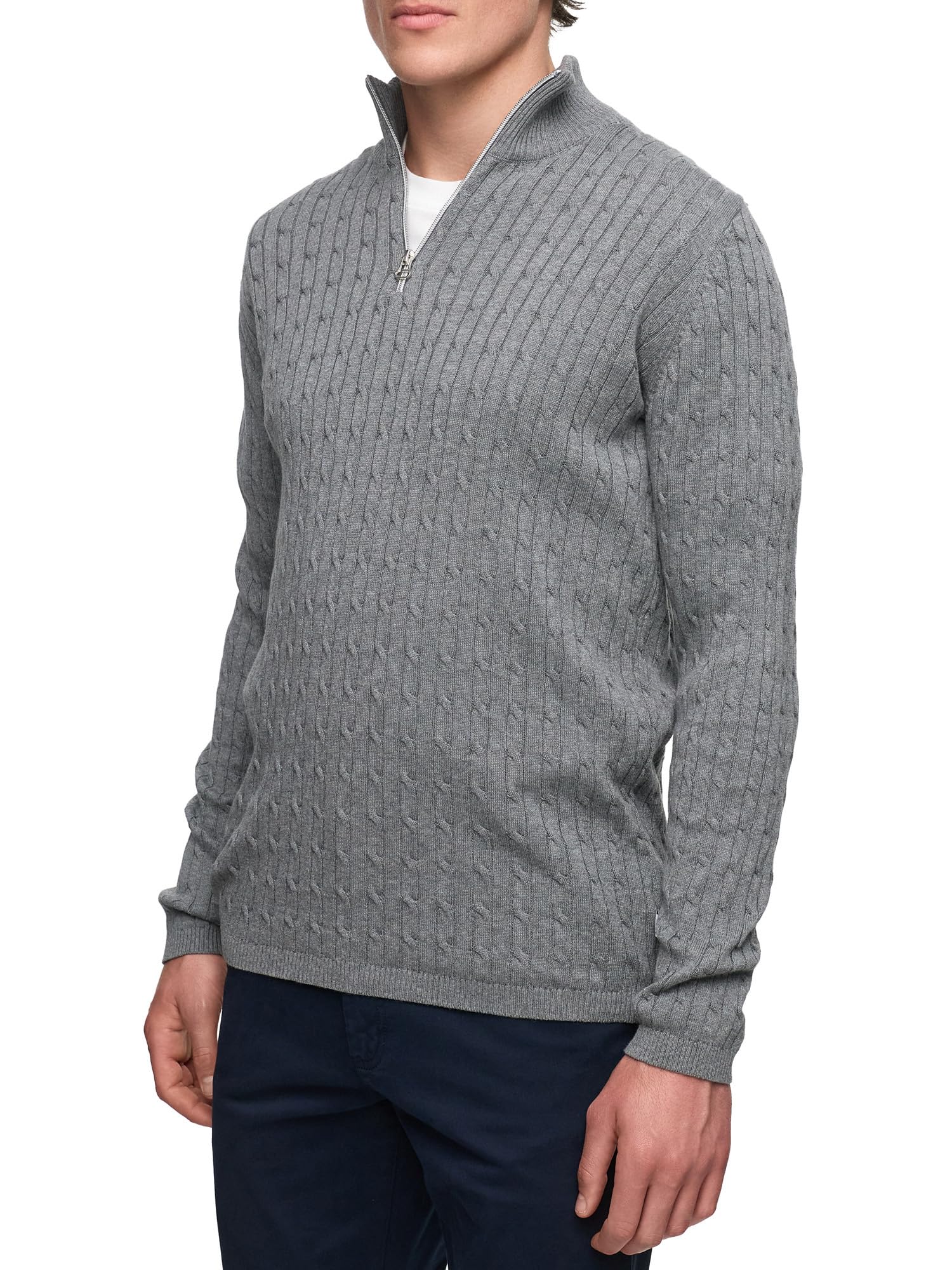 KRONSTADT KSCable - Jersey de media cremallera para hombre de mezcla de algodón con cuello alto | Jersey de punto para hombre