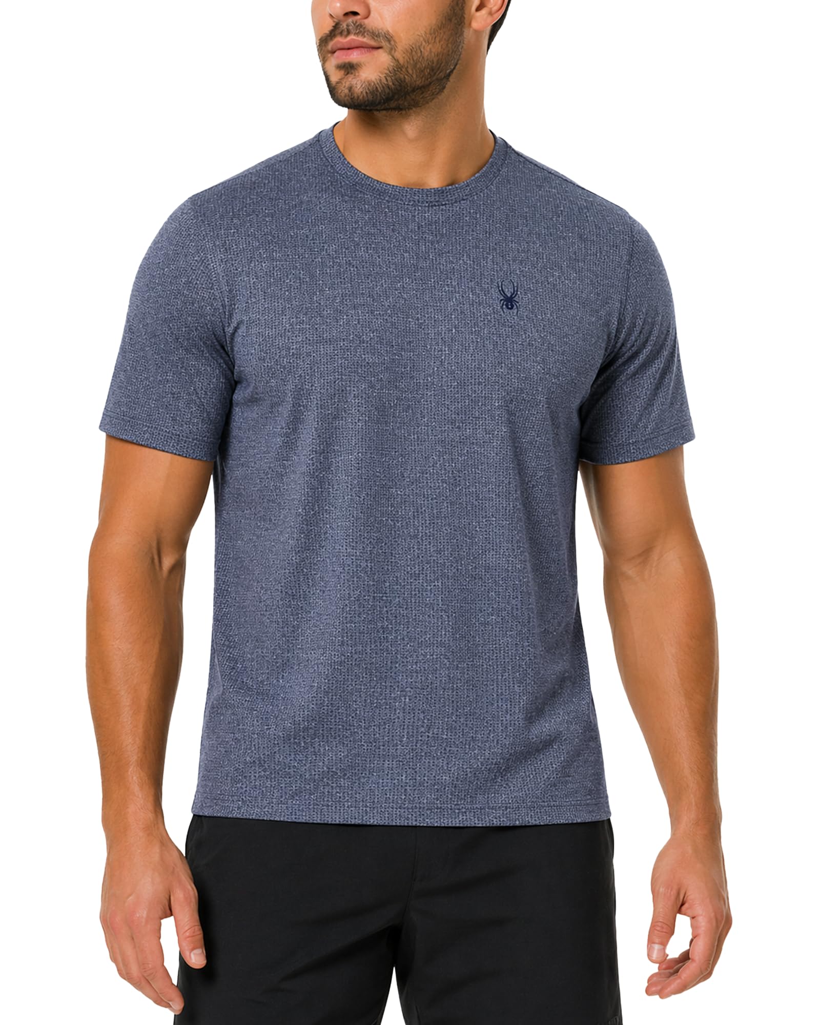 Spyder Mens Athletic Shirts - Moisture Wicking Short Sleeve Crewneck Workout Shirts for Men, Athletic Tops for Gym & Running, Navy, Medium