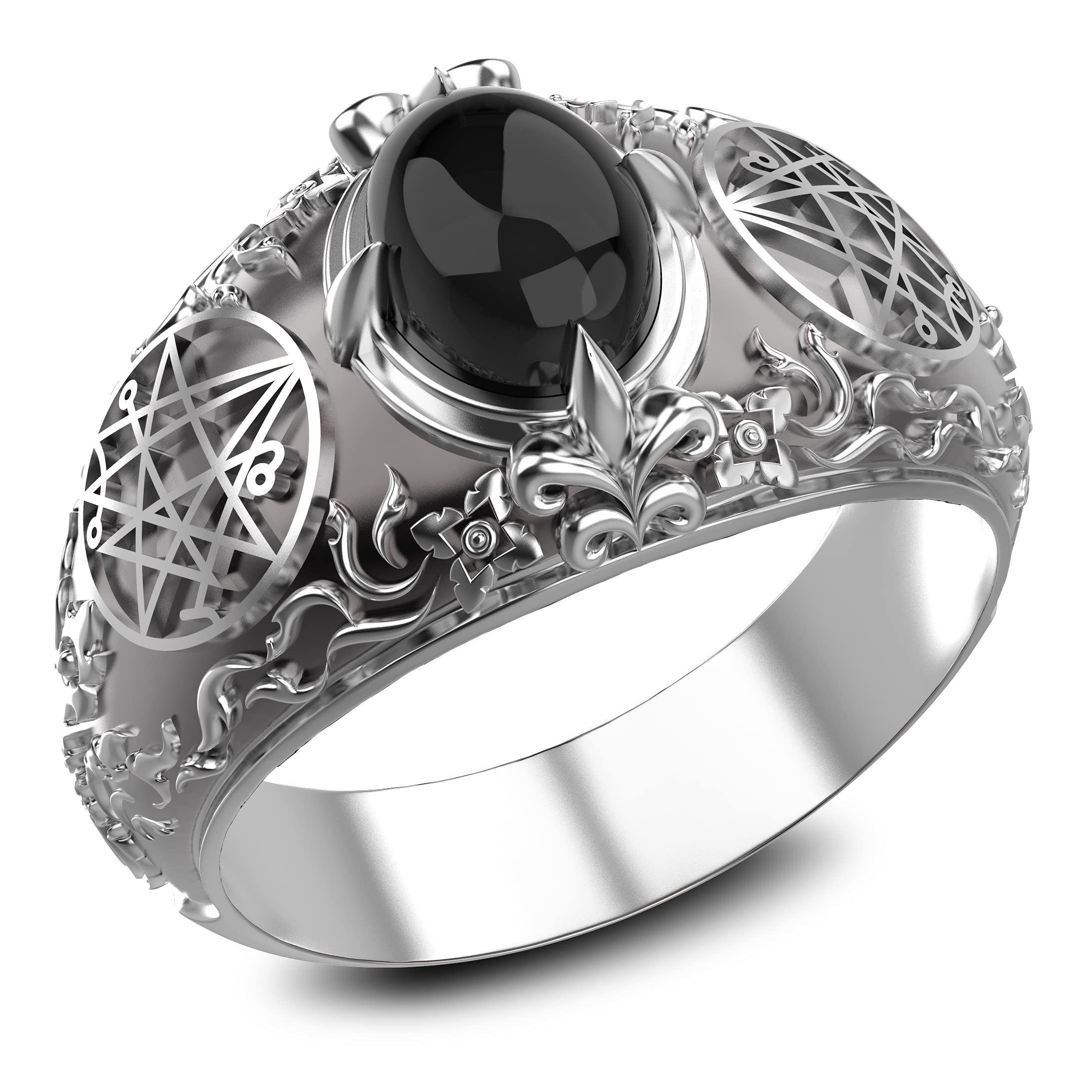Onyx Seal Sigil of the Necronomicon Ring for Women's and Men's Ring 925 Sterling Silver Size 6-15