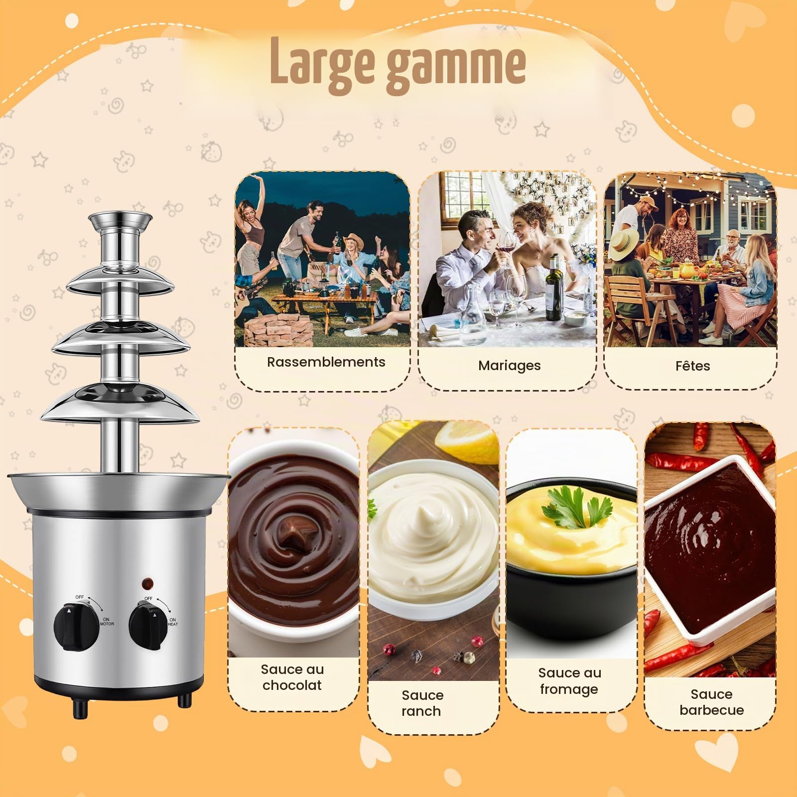 Fontaine à chocolat électrique en acier inoxydable à 4 niveaux 170 W 1,8 l pour les remises de diplômes, Halloween, Noël