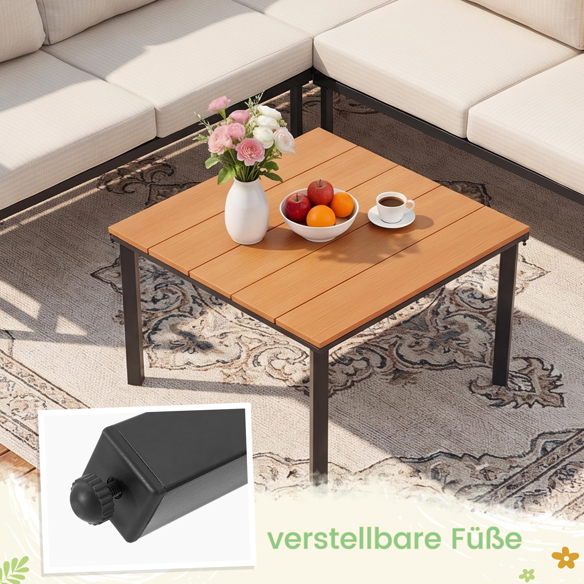 Metal Gartenmöbel Set,6-Teiliges,L-Form Outdoor Sofa mit Couchtisch und 10cm Olefin-Schaumstoffkissen,Wetterfest Lounge für Garten,Terrasse,Pool,Unterhaltungssets bis 6 Personen,Beige
