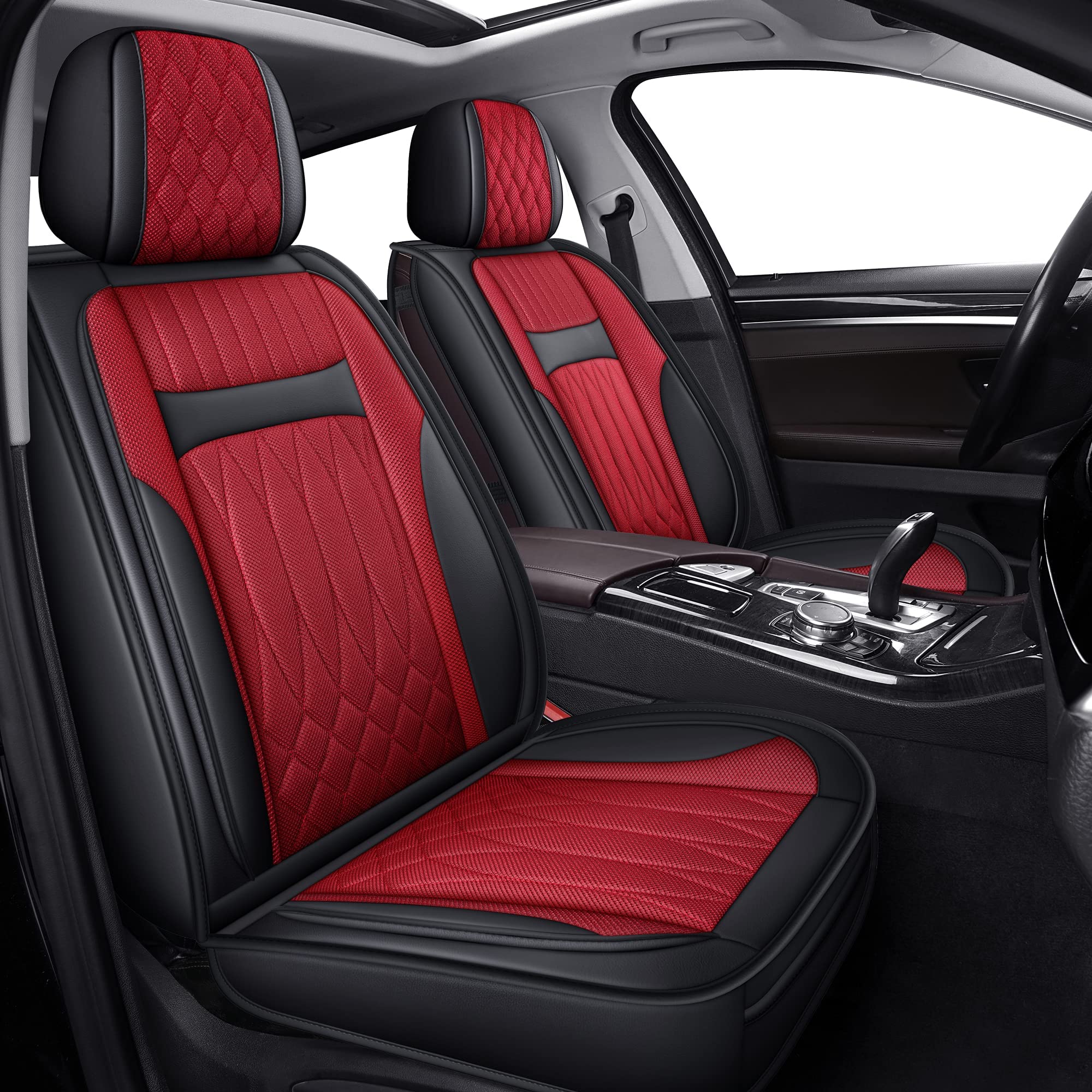 Photo 1 of TZAUT-AXLE Leather Automotive Seats Cushion Set for Protectors, Front and Rear Split Bench Car Seat Covers, Easy to Install, Waterproof, Fit Universal Vehicle Cars&SUV(Full Set, Red) Red 5 Sets Full Seat