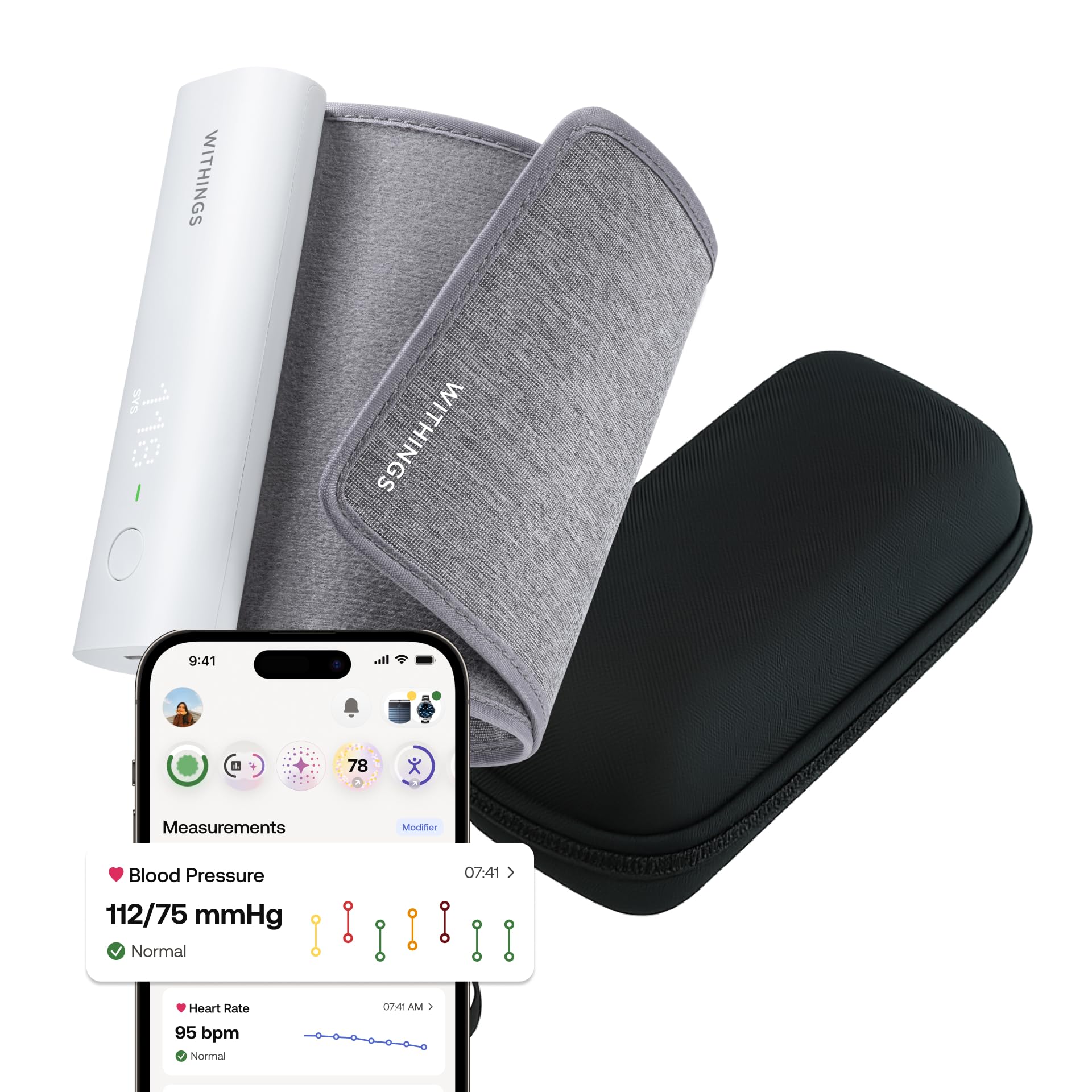BUNDLE Withings BPM Connect + Estuche de viaje – Tensiómetro electrónico de brazo, Manguito tensiómetro – Sincronización Wi-Fi y Bluetooth