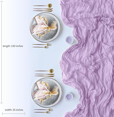 Miniatura 3 de Paquete de 2 caminos de mesa de estopilla morado claro, camino de mesa de gasa de 10 pies, telas de estopilla boho para decoración de bodas,
