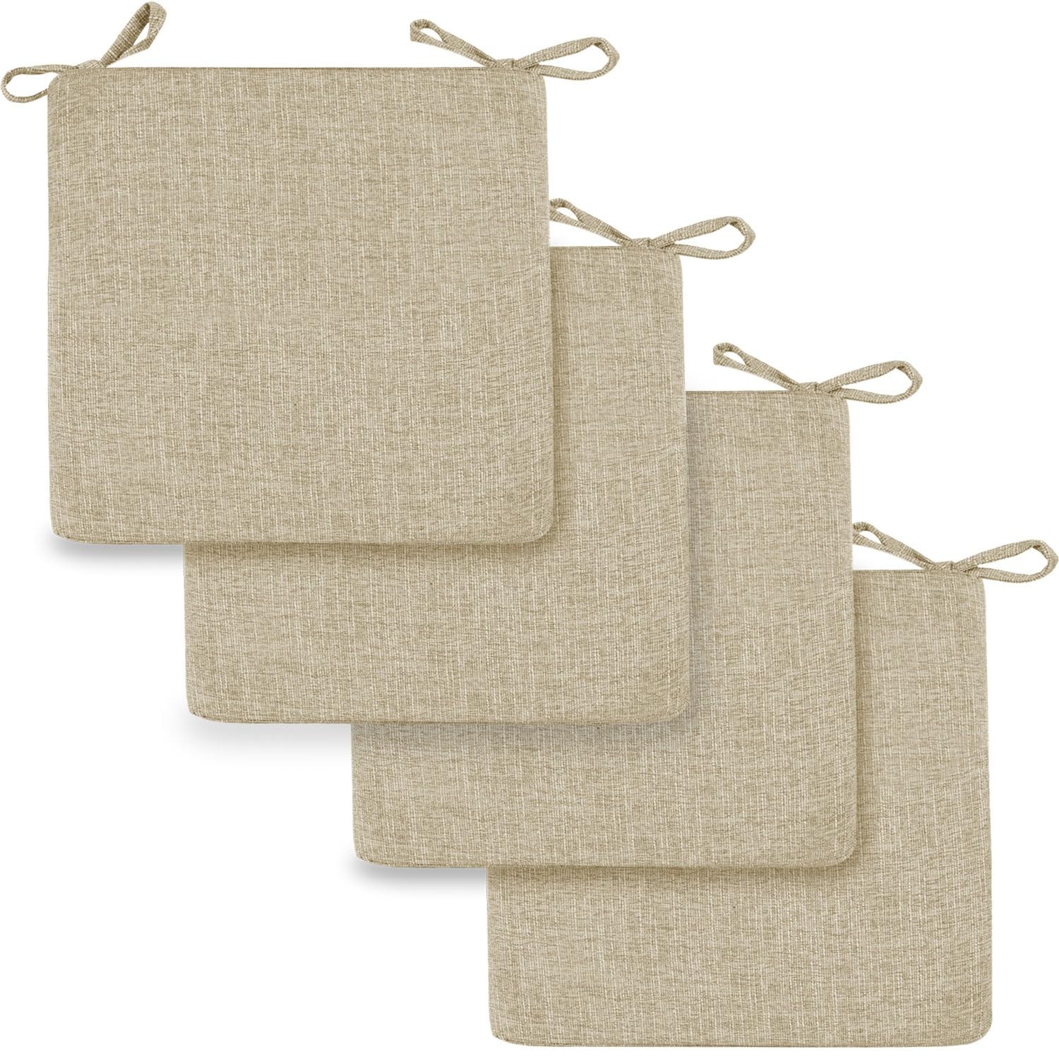 2/4/6er Set Sitzkissen Stuhl Waschbares Stuhlkissen mit Bindeband 40x40/45x45/50x50cm Rutschfestes Sitzpolster halbrund geeignet for Gartenstuhl, Esszimmerstuhl oder Bürostuhl(Khaki,4pcs:40x40x5cm)