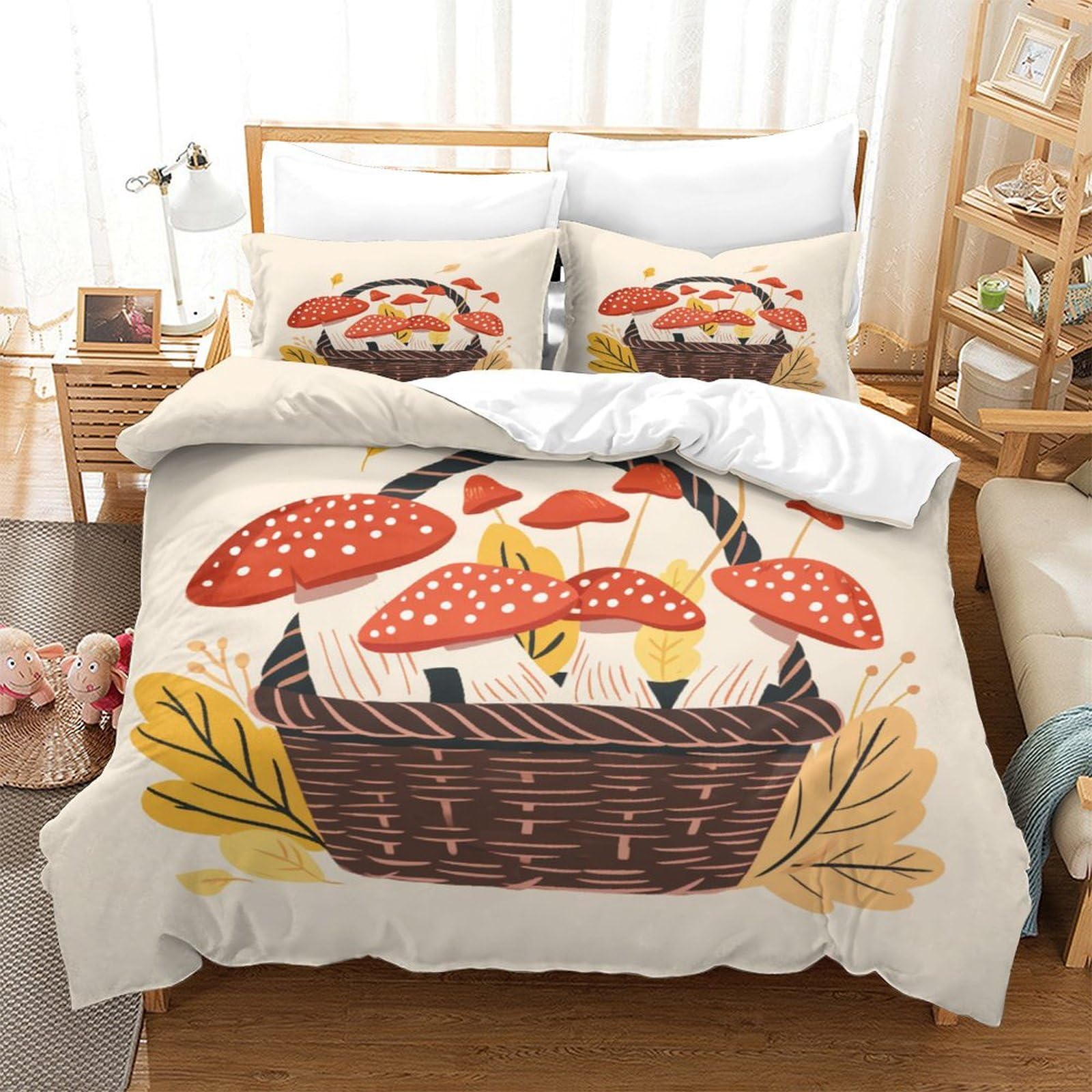 P1S9U7W5Y Woodland Mushroom 3D Printed Duvet Cover Set 3pcs Microfiber Rustic Mushroom Bedding Set King