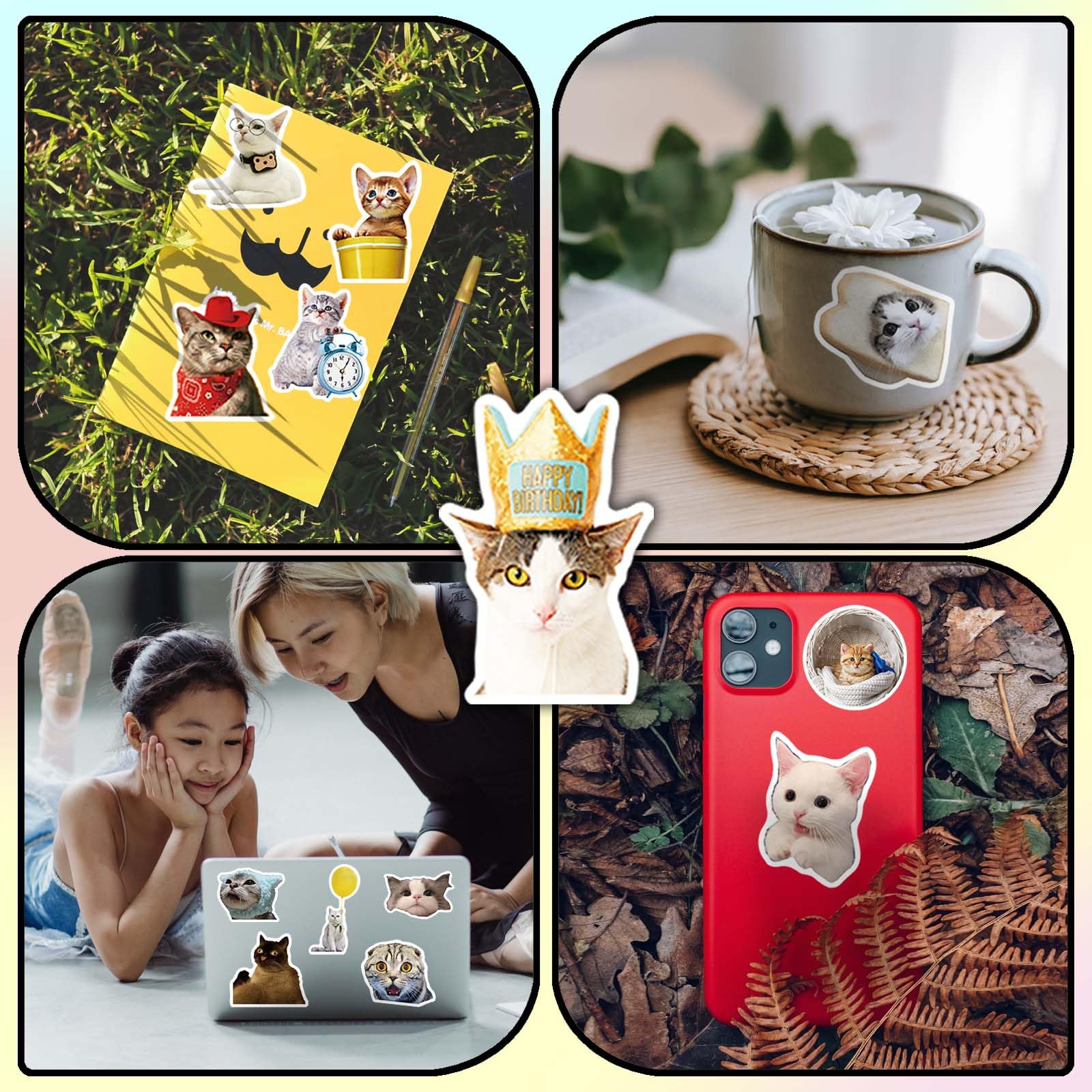 Zabawne naklejki z kotem na butelki z wodą, kawaii, wodoodporne naklejki na butelki z wodą, Kindle, bagaż, gitara, laptop, naklejki winylowe dla dzieci, dziewcząt, nastolatków, małych dzieci i