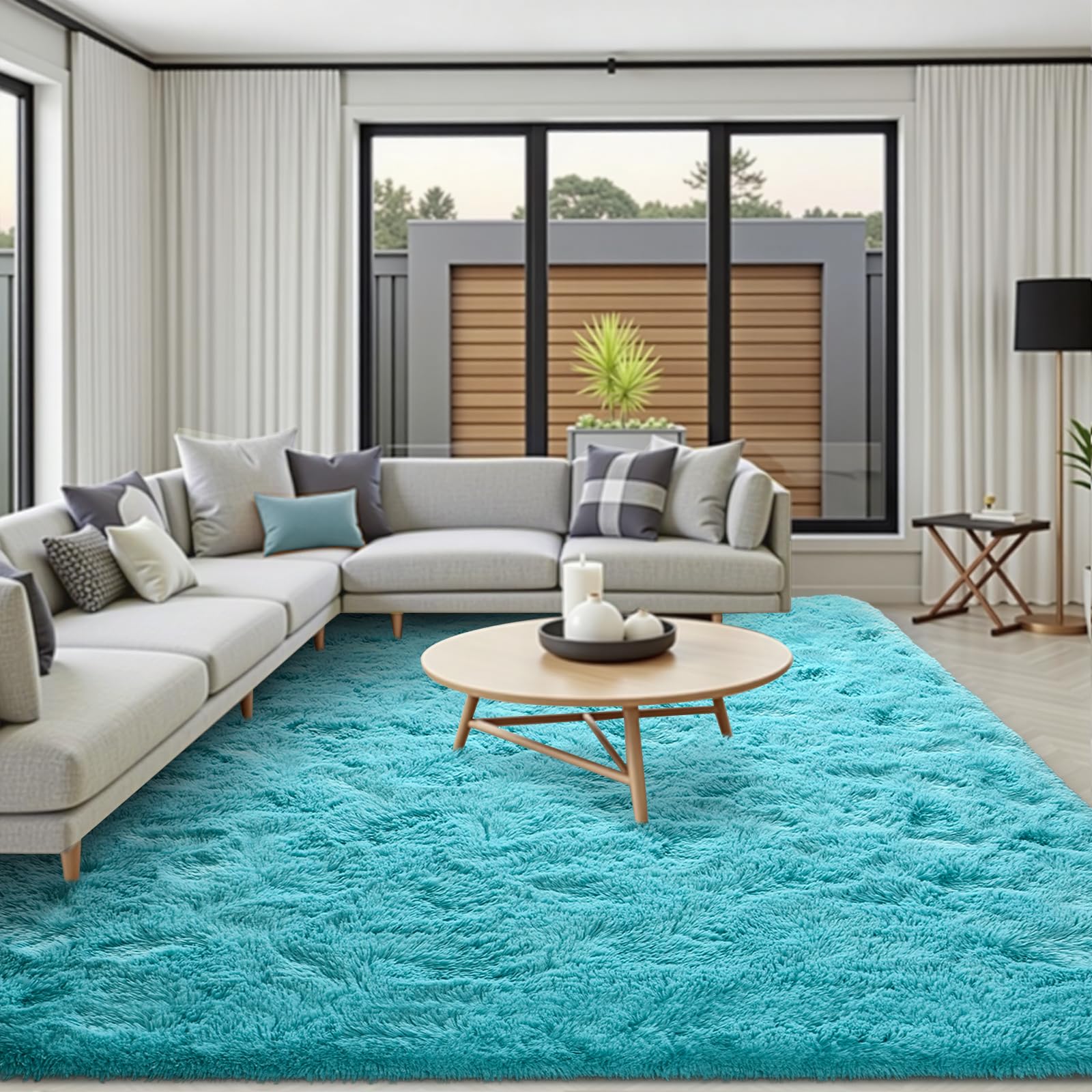 FinRèc 6x9 Feet Blue Rugs for Bedroom Living Room, Soft Plush Shaggy Area Rug, Non-Slip Solid Fluffy Rug for Kids Room Girls Dorm Room Home Decor,