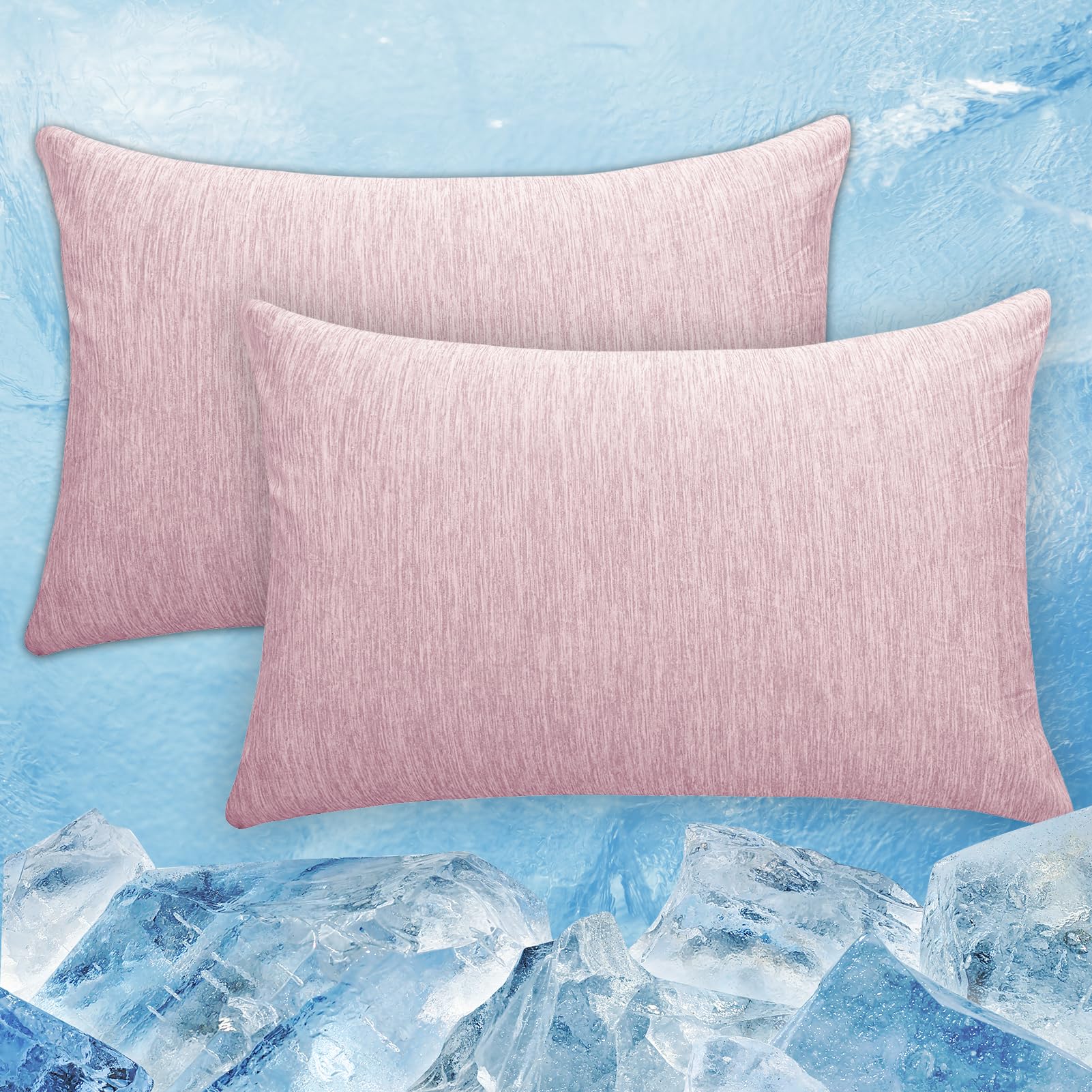 RUMBALUXY kühlende Kissenbezüge 2er-Set, 50 x 66 cm Q-Max > 0,45 Arc-Chill Faser für Heißschläfer, Schwangere & bei Nachtschweiß, Haarschonend & Atmungsakti mit Reißverschluss, Rosa