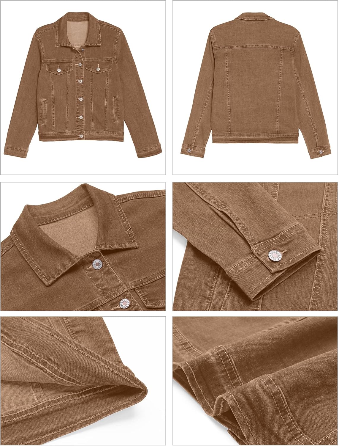 GRAPENT Women's Basic Button Down Long Sleeve Stretchy Jean Trucker Denim Jacket - Image 6