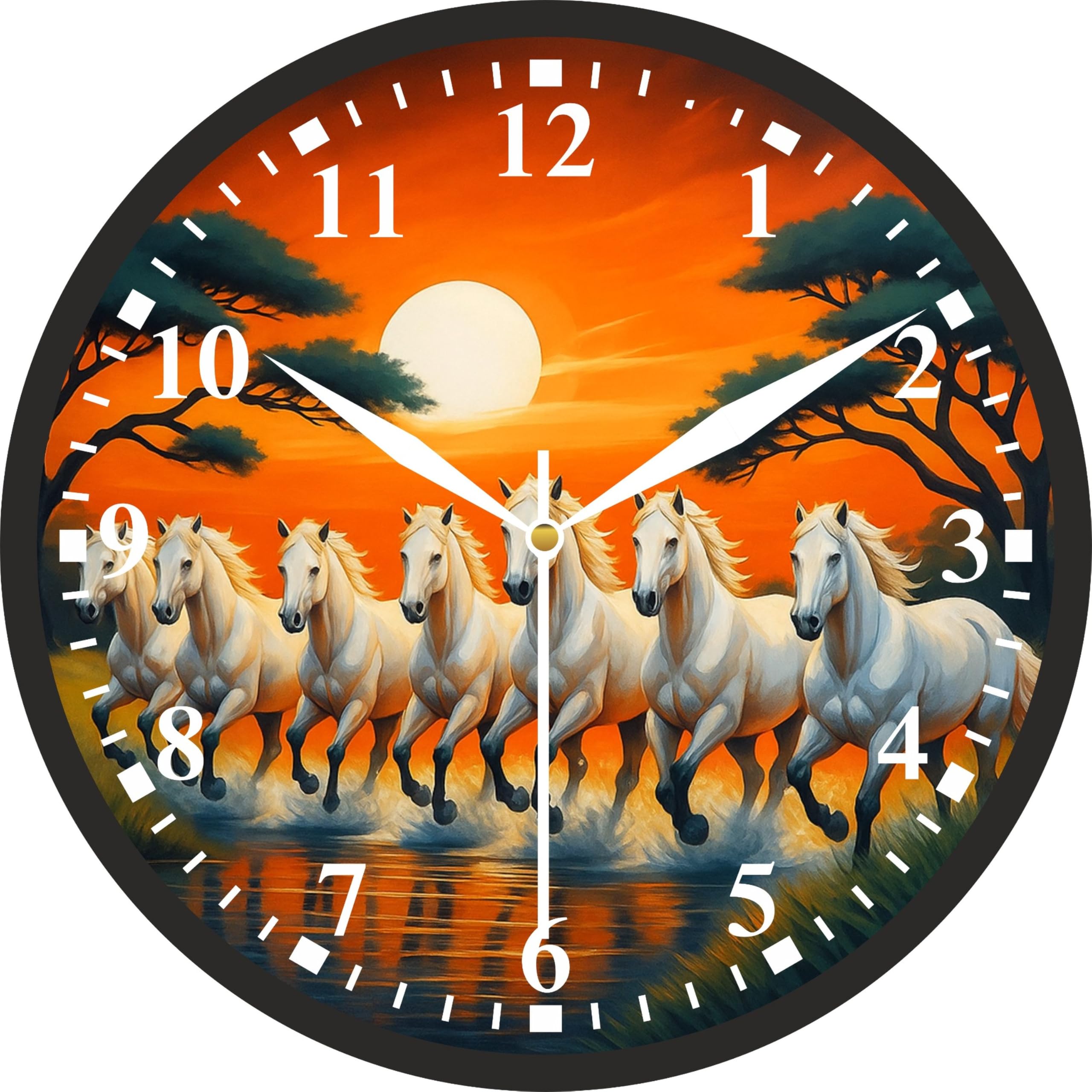 AmeraKart- 7 Running White Horses Analog Wall Clock 10 Inch – Vastu Inspired Positive Energy Horse Wall Decor for Living Room, Office Cabin & Home-image-43