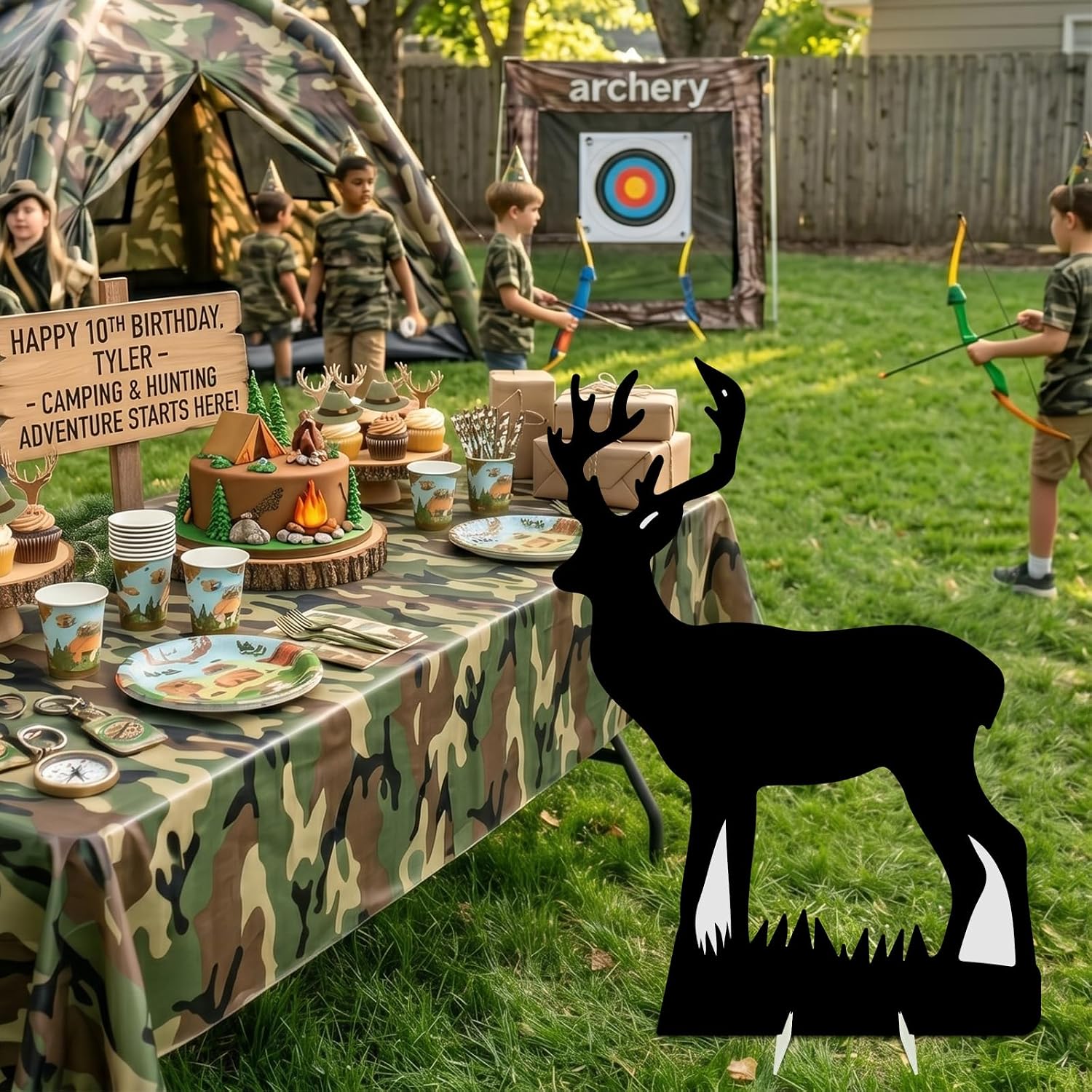 Large 35 Inch Deer Cardboard Cutout Standup Life Size Hunting Deer Silhouette Cardboard Cutout Standee for Hunting Birthday Party Game Decoration Photo Props Events Supplies