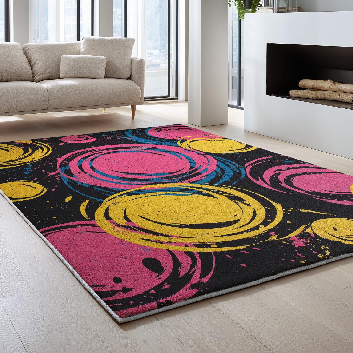 Generyczna wycieraczka do użytku w pomieszczeniach, 160 x 230 cm, można prać w pralce, graffiti, żywy ryż atramentowy, kolorowy, antypoślizgowy, niskie runo, do salonu i kuchni