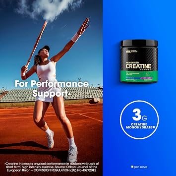 Optimum Nutrition Micronised Creatine Powder Flavoured, Blue Raspberry – 3 g creatine monohydrate per Serving, Muscle Fuel for high Intensity Training, 360 g, 80 Servings – Performance Support