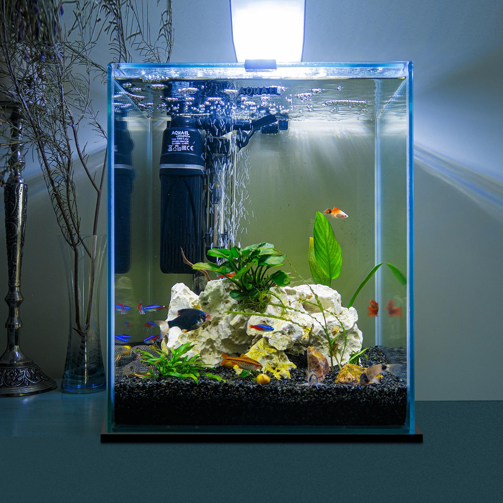 Pangda Lot de 2 tapis auto-nivelants en mousse néoprène compressibles pour poissons d'aquarium avec dos adhésif, imperméable, facile à couper, stabilité, noir (61 x 61 cm)