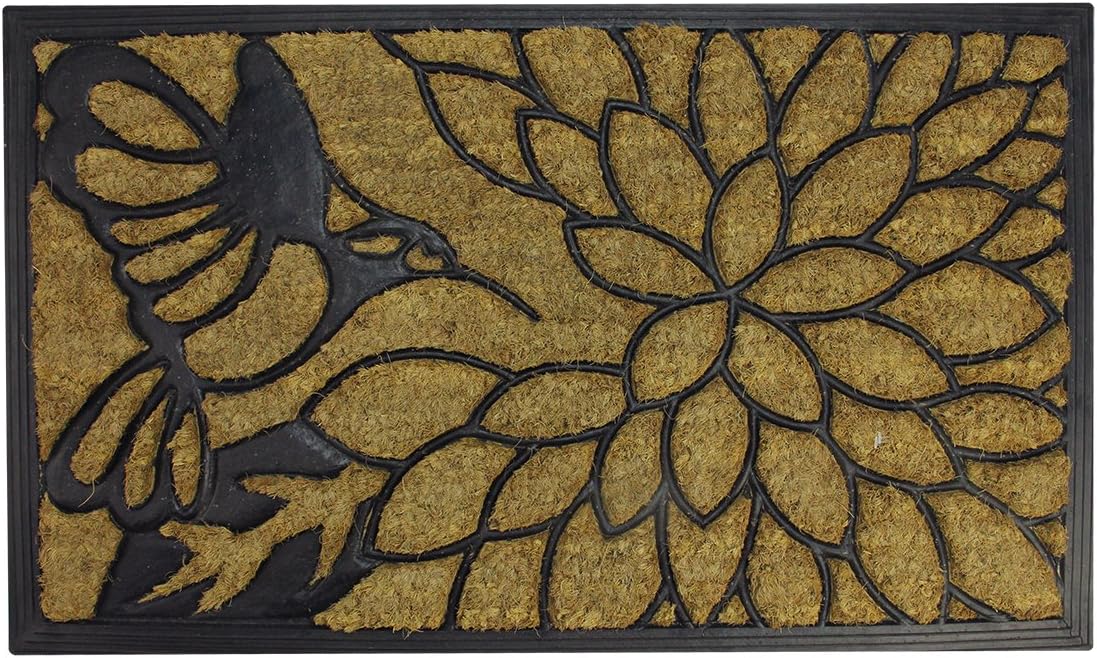 Northlight Coir Hummingbird with Flower Outdoor Doormat 18" x 30"