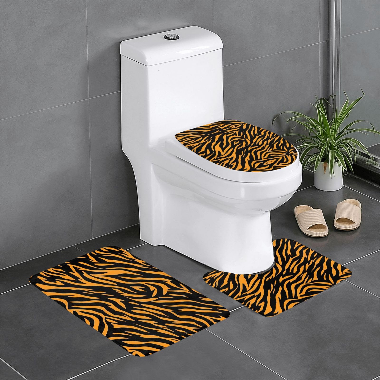 Tapis de salle de bain antidérapants motif tigre tapis contour et ovale