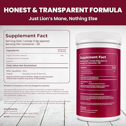 Miniatura 3 de Suplemento orgánico de hongos en polvo  Polvo de melena de león para concentración, salud cerebral y apoyo a la inmunidad  Mezcla perfecta de hongos