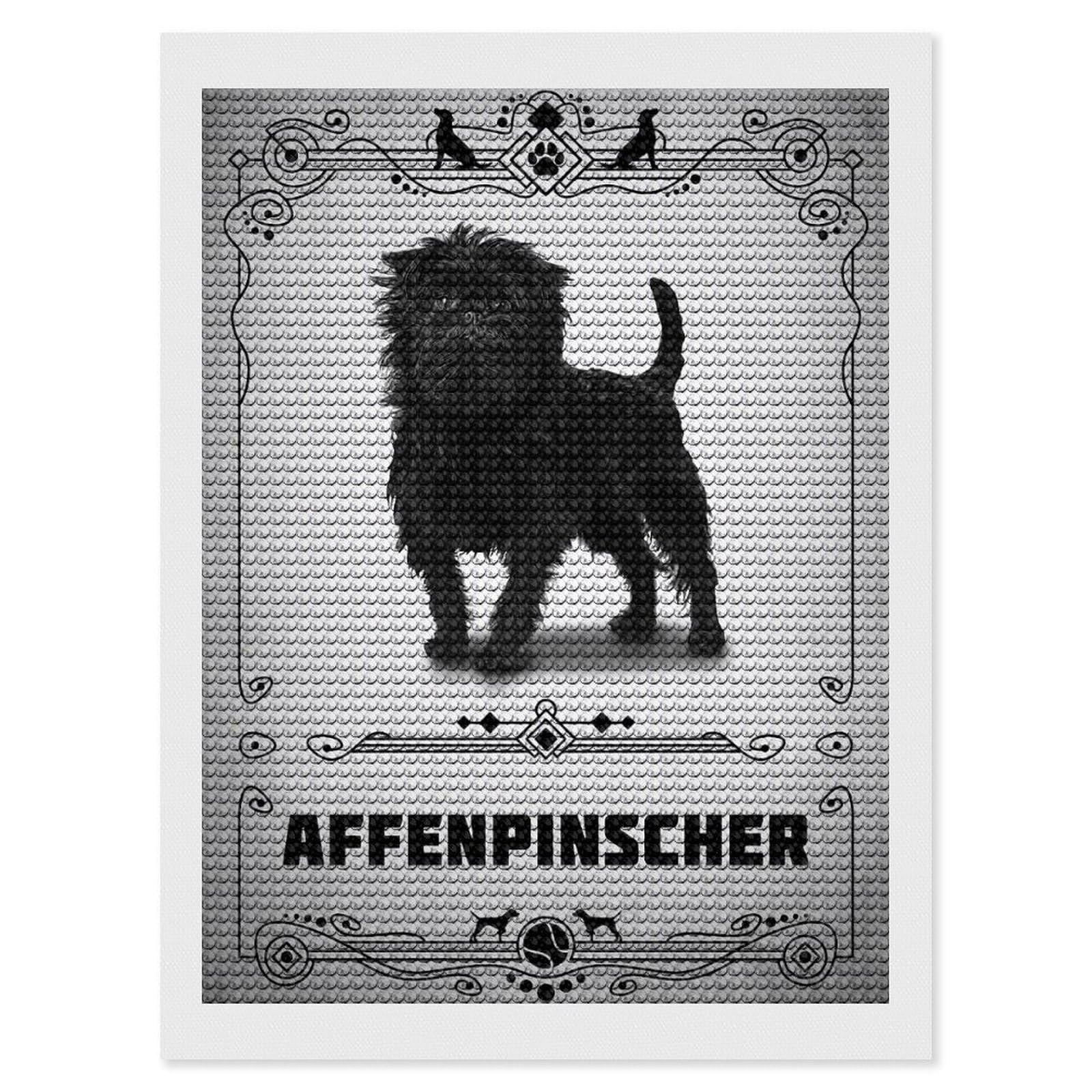 Junmoney Affenpinscher Diamond Painting Canvas Set 12"x16", for Adults, Bedroom Decor, Good for Quiet Evenings, Festive Craft Gift