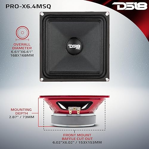 Miniatura 4 de DS18 PRO-X6.4MSQ 6.5X6.5'' Altavoz cuadrado de rango medio 5000 vatios 250W RMS 4 ohmios (1 altavoz)