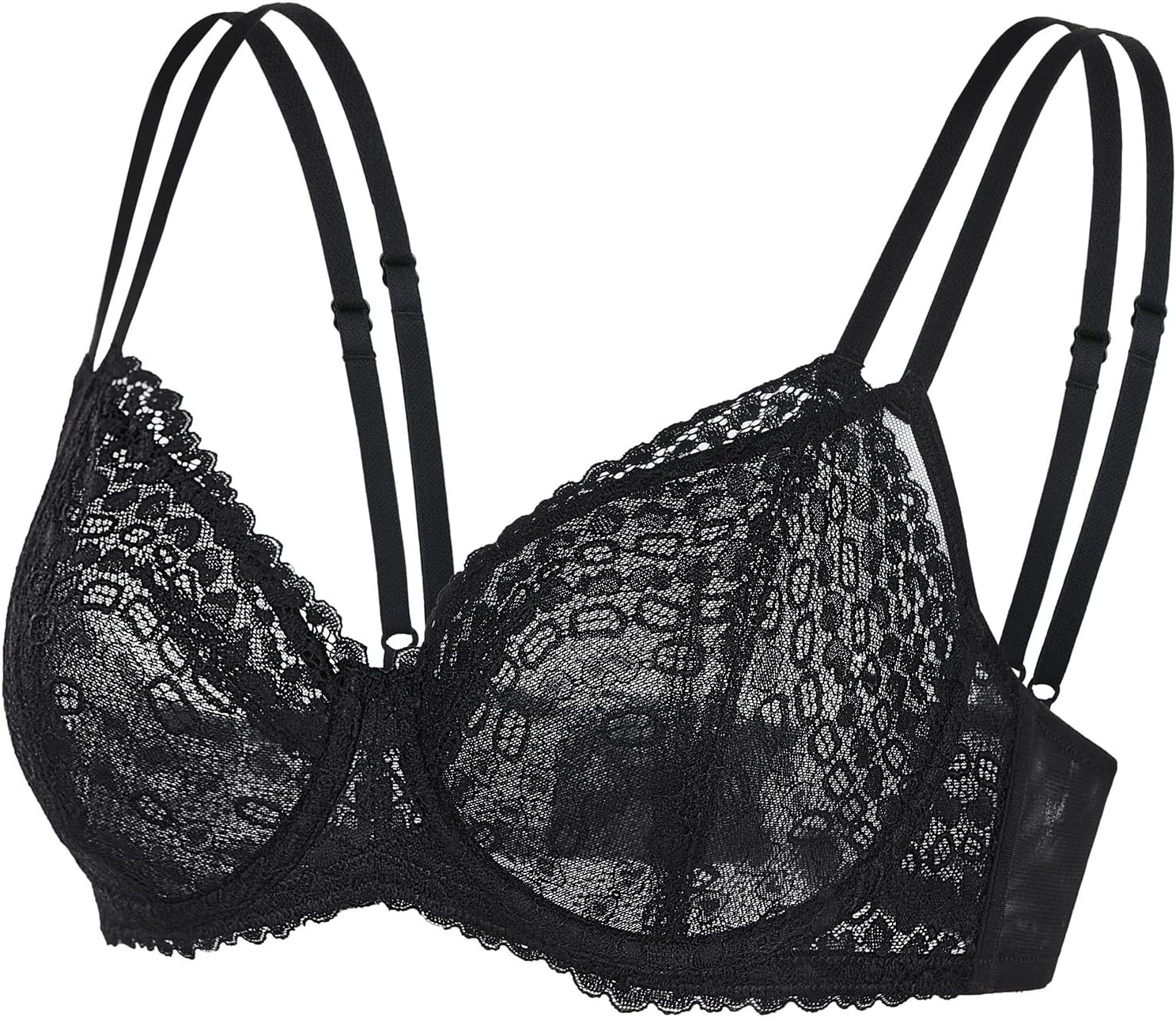 DOBREVAWomen's Lace Bra Sexy Unlined Full Coverage Underwire Bras Plus Size See Through Comfortable