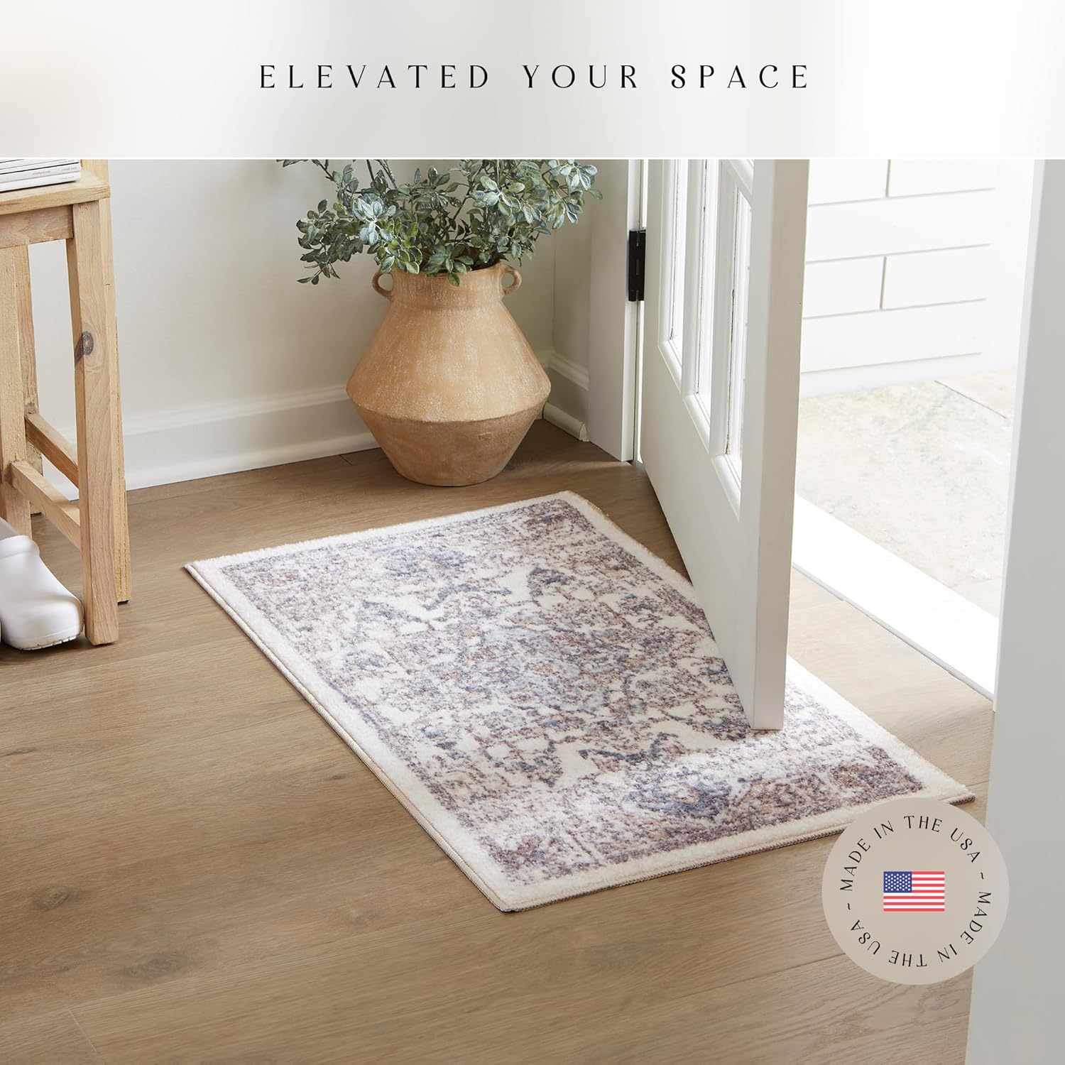 Maples Rugs Tapestry Farmhouse Area Rugs – Made in USA – Washable, Non Slip Indoor Carpet for Entryway, Foyer, Kitchen, and Bathroom, 1'8 x 2'10, Taupe/Grey