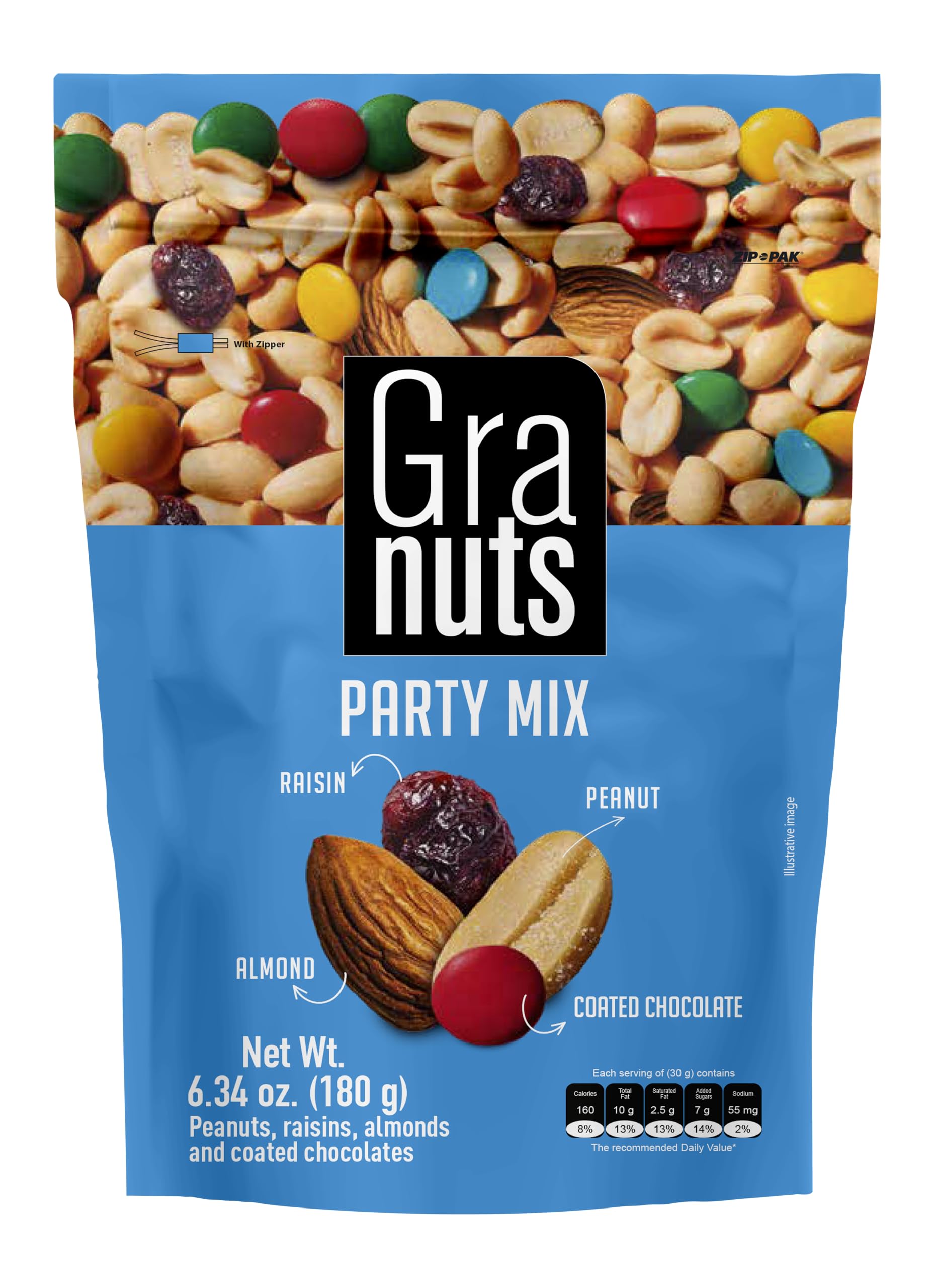 Granuts Party Mix, Chocolate Candies, Raisins and Peanuts Resealable Bag, 6.34 oz