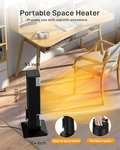 Miniatura 6 de Domenow Calentadores de espacio de 33 pulgadas para uso en interiores, calentador de espacio de torre de cerámica para calefacción de habitación,