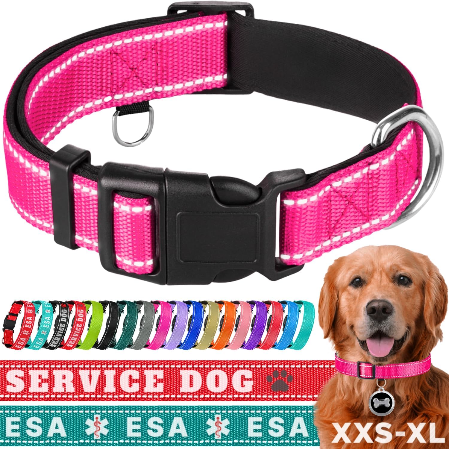 TECEUM Reflective Pet Collar Hot Pink L Extra Soft