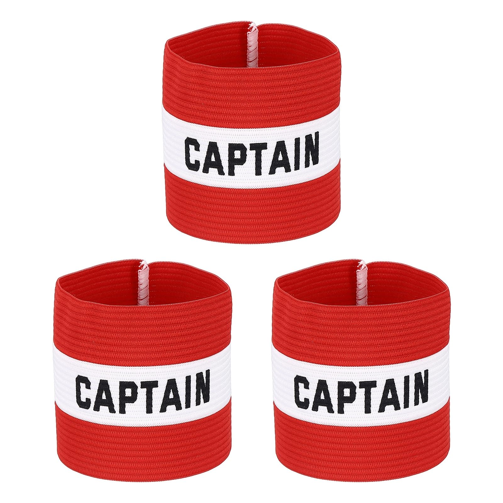 YELARXI Captain Armband, Soccer Captain Arm Bands Elastic Adjustable Leader Armbands Team Sport Rugby Player Band 5.1x3.4 In & Red/White & 3Pcs-Fit for (Football/Basketball Training)