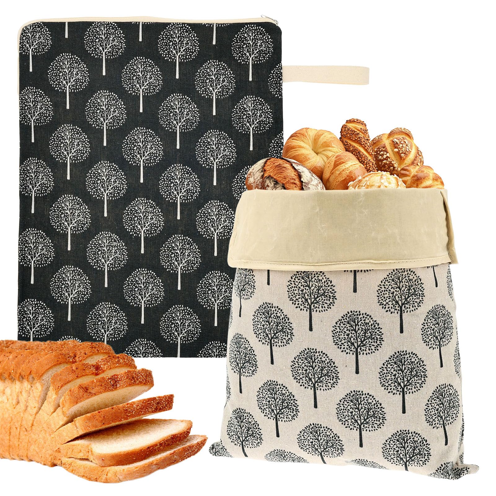 2Pcs Reusable Beeswax Bread Bags with L-Shaped Zipper, Wide Opening Extra Large Organic Waxed Cotton Food Storage Bag for Homemade Sourdough & Artisan Loaves, Freshness Keeper Bakery Eco Gifts(Style2)
