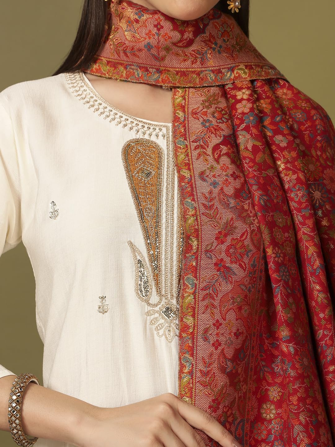 Pashmoda Chal de cachemira de mezcla de lana Nazrana Kaani para mujer (tamaño: 101 x 203 cm)