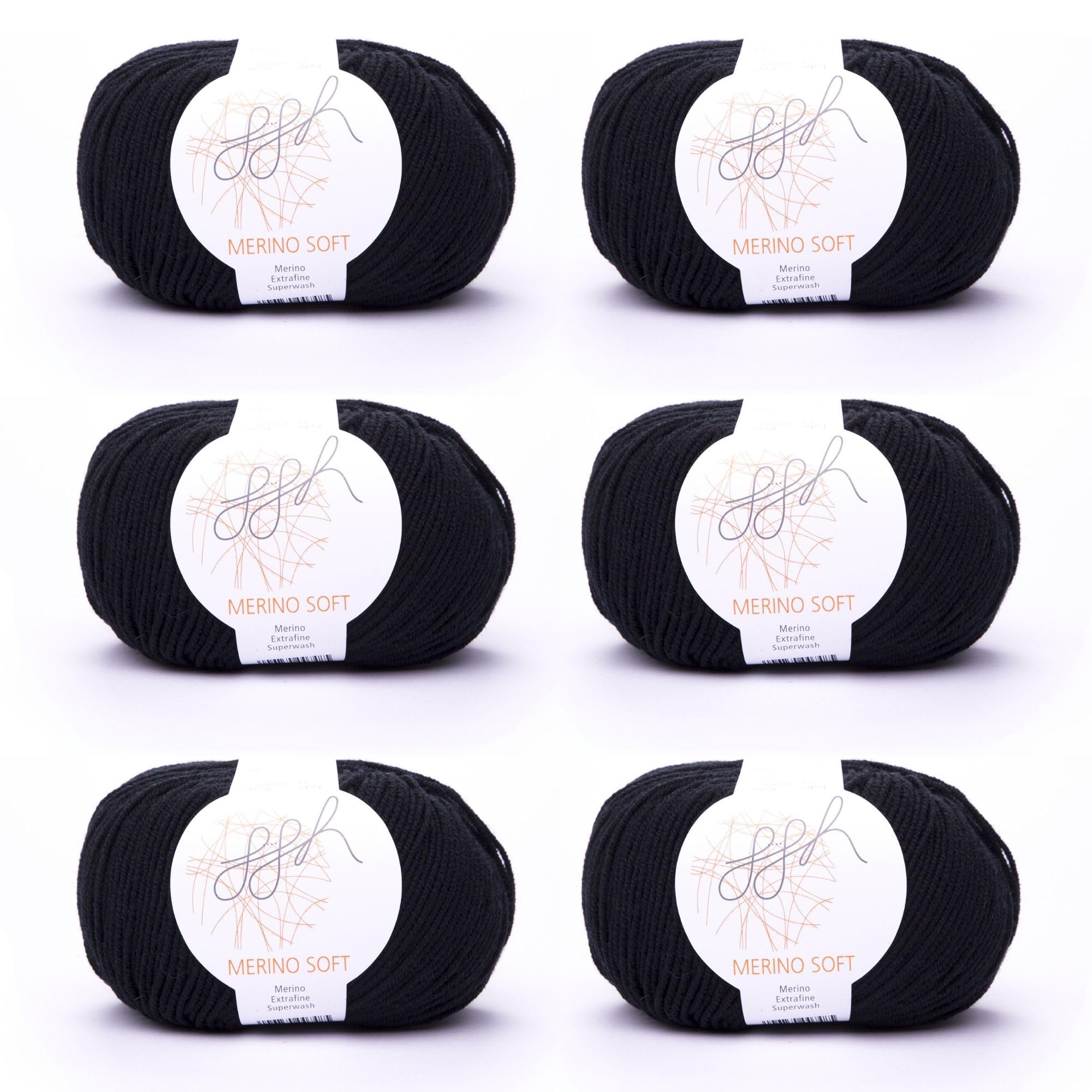 ggh Merino Soft Box | 6x50g (insgesamt 300g) Merinowolle zum Stricken | Lauflänge 170m/50g | Farbe 015 - Schwarz