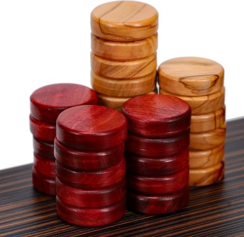Miniatura 3 de WE Games Piezas de backgammon de madera de olivo en rojo y natural - 1.5 pulgadas