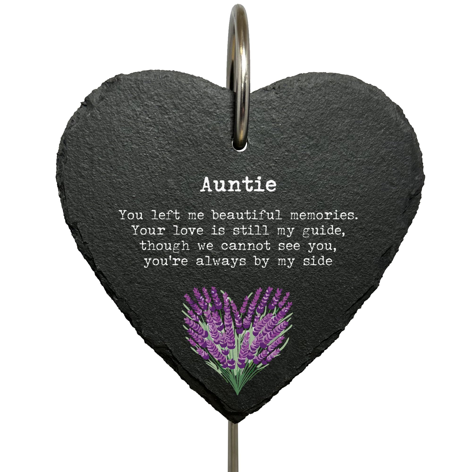 Auntie — Lavender Memorial Plaque — Goodbye Is Not Forever. You Left Me Beautiful Memories. Your Love Is Still My Guide, Though We Cannot See You, You’re Always By My Side. — Slate Heart