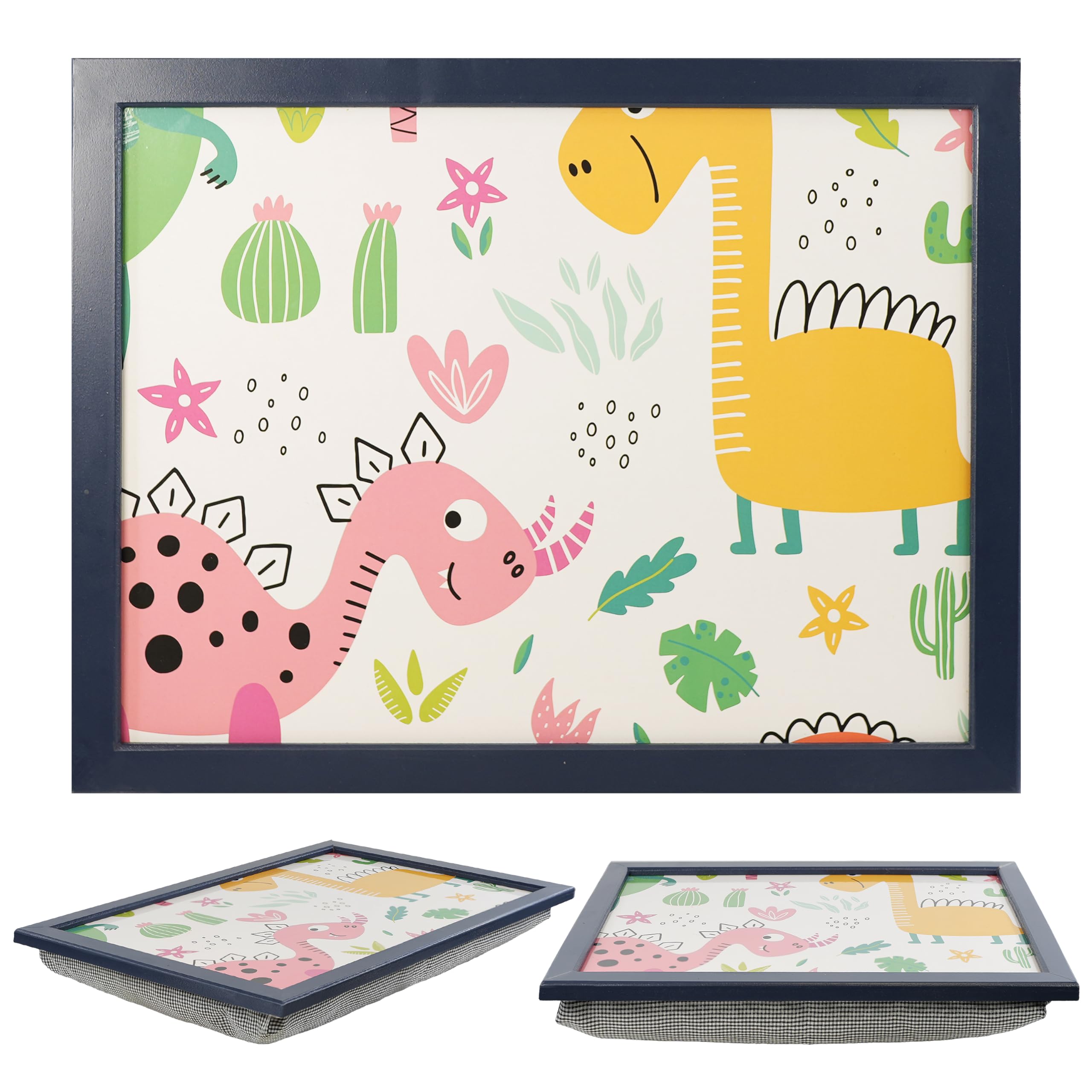 The Magic Toy Shop Boys Dinosaurs Wooden Lap Trays With Bean Bag Cushion - Design - Large Padded Tray For Kids - Suitable For Food, Art, Studies, Tv, Sofa, Bed - Great Gift For Dinosaur Enthusiasts