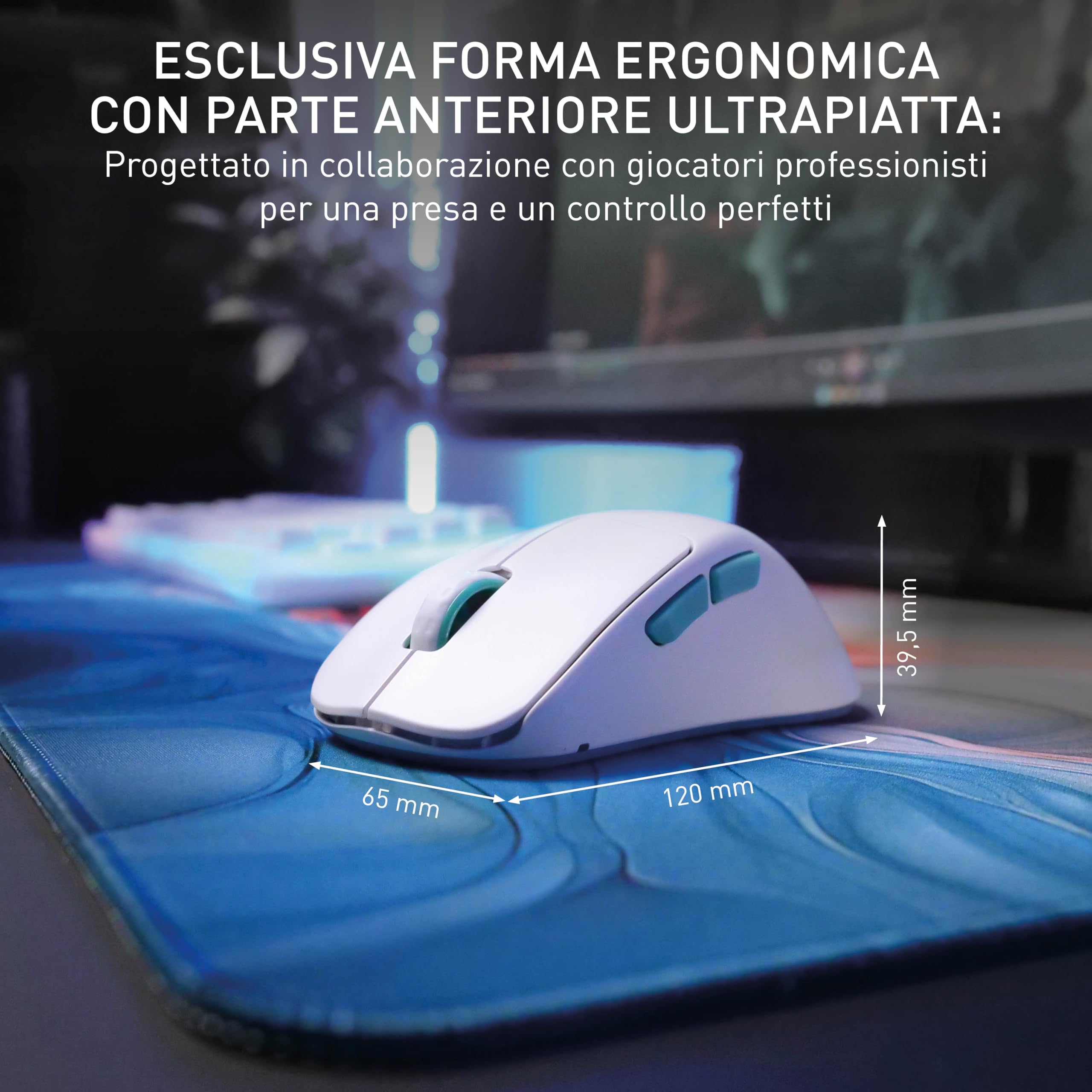 CHERRY XTRFY M64 WIRELESS Mouse da Gioco Ultraleggero senza Filo, Radio a 2,4 GHz, Ottimizzato per esports, Forma Ergonomica con Parte Anteriore Piatta, Bianco