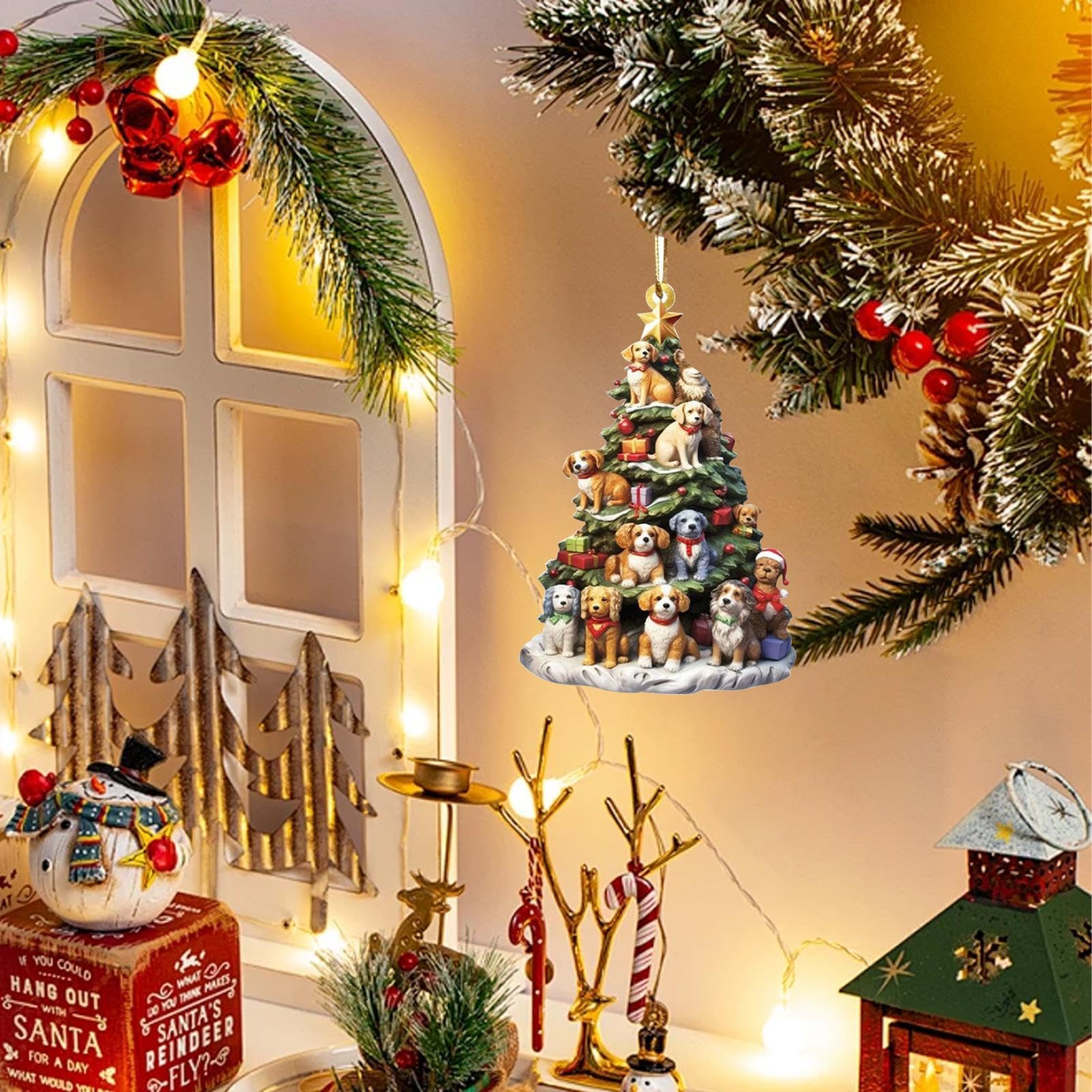 ZXTGBQ 12 Pcs Pendentif De Noël En Acrylique, Pendentif De Livres Plats D' Arbre De Noël, Ensemble D'ornements D'arbre, Maison Décorations