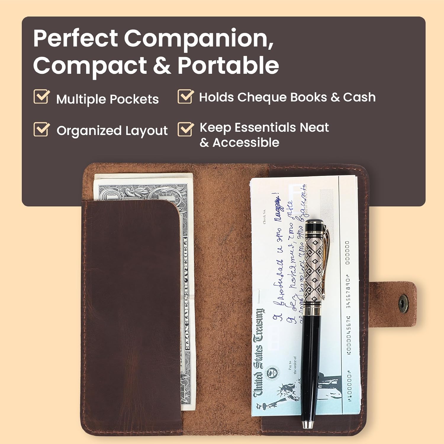Brown Leather Checkbook Cover with Pen Holder for Togo Ubuy