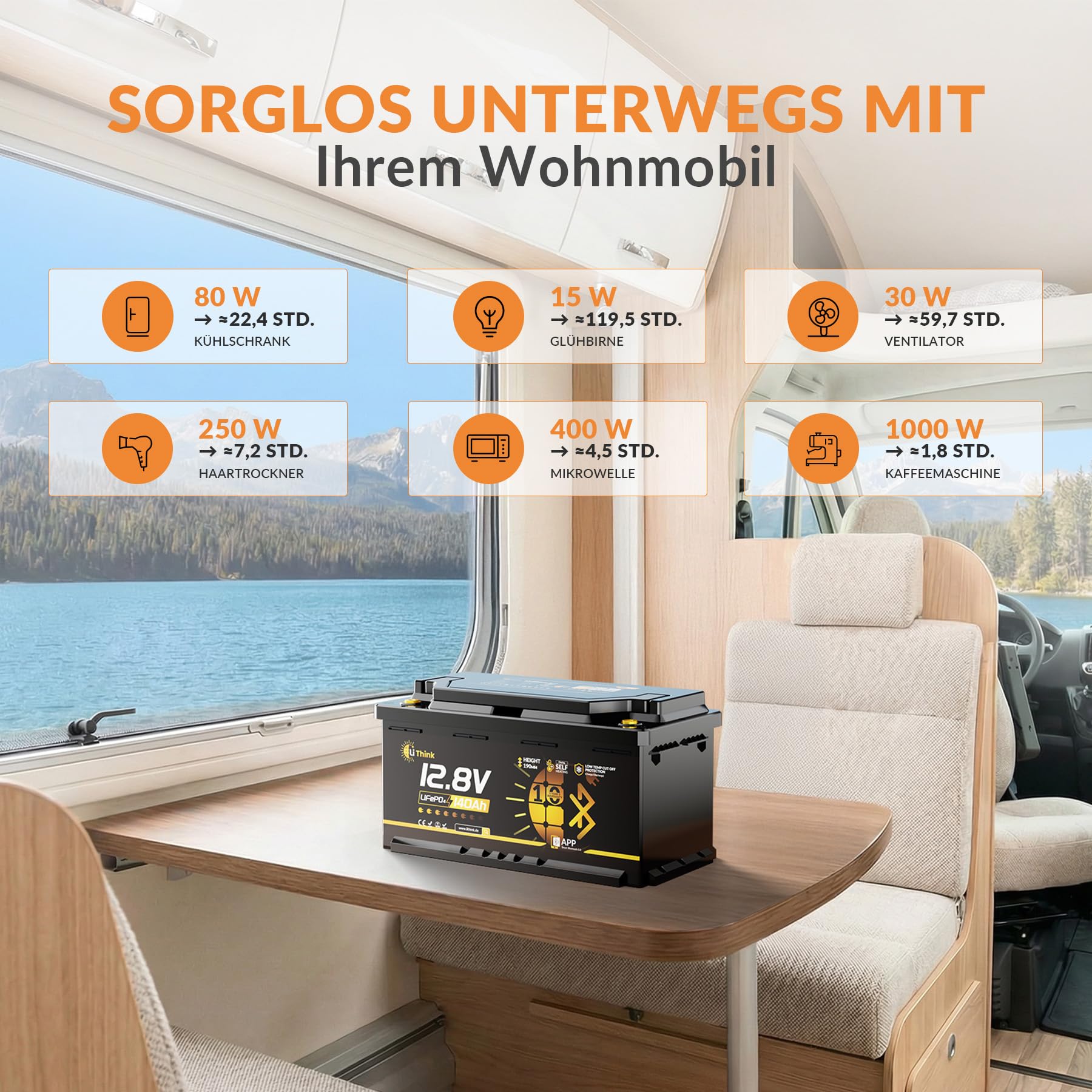 LiFePO4 12V 140Ah H190 Lithium Batterie Bluetooth mit 200A BMS LTP&Heizfunktion DIN H8 L5 Größe, 1792Wh Lithium Batterie Autobatterie für Wohnmobil,Wohnwagen,Boot CB/IEC 62619 ECE R10