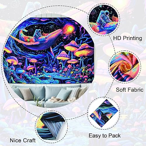 Miniatura 5 de Uspring Trippy - Tapiz de calavera con luz negra, tapiz gótico de esqueleto de gato, tapiz de ojos hippies, tapiz grande con rayos UV, tapiz