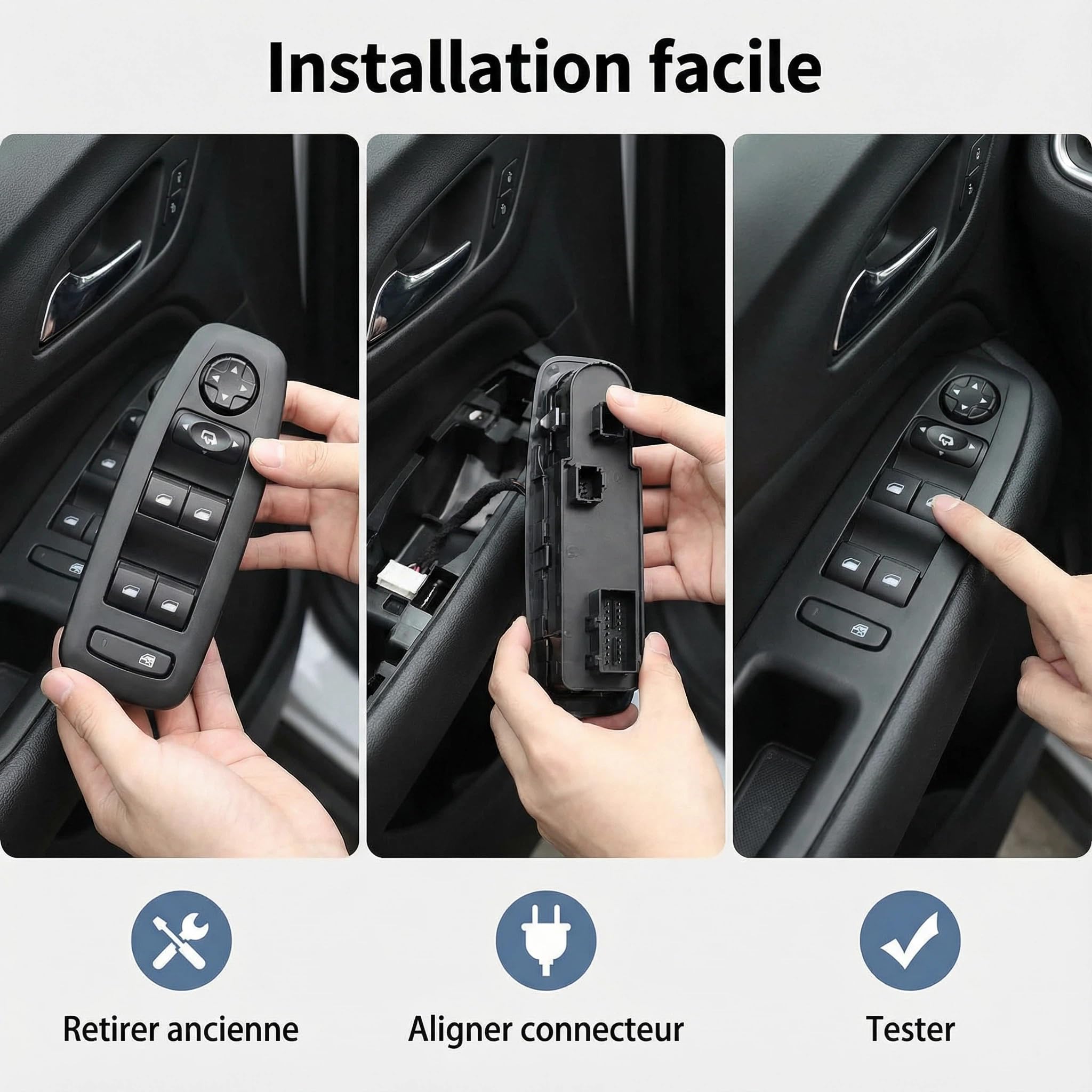 Compatible avec PEUGEOT 96749624ZD Interrupteur Leve Vitre Conducteur Avant - Pour 208(2013-2018),2008(2013-2018) - Remplace l'OEM 96749624ZD