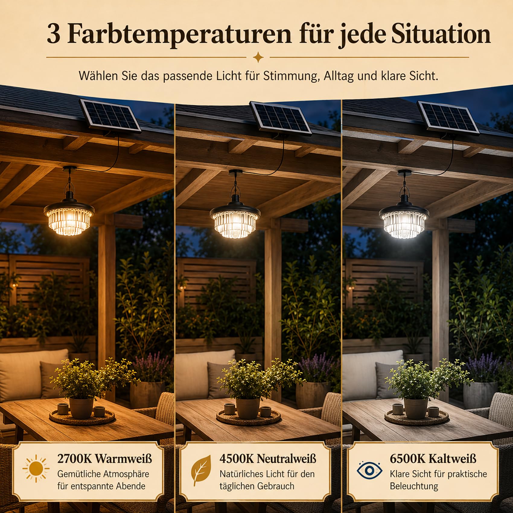 ChunHee Solar Hängelampe mit Bewegungsmelder, 800 lm, IP65 (Langer Kristall)