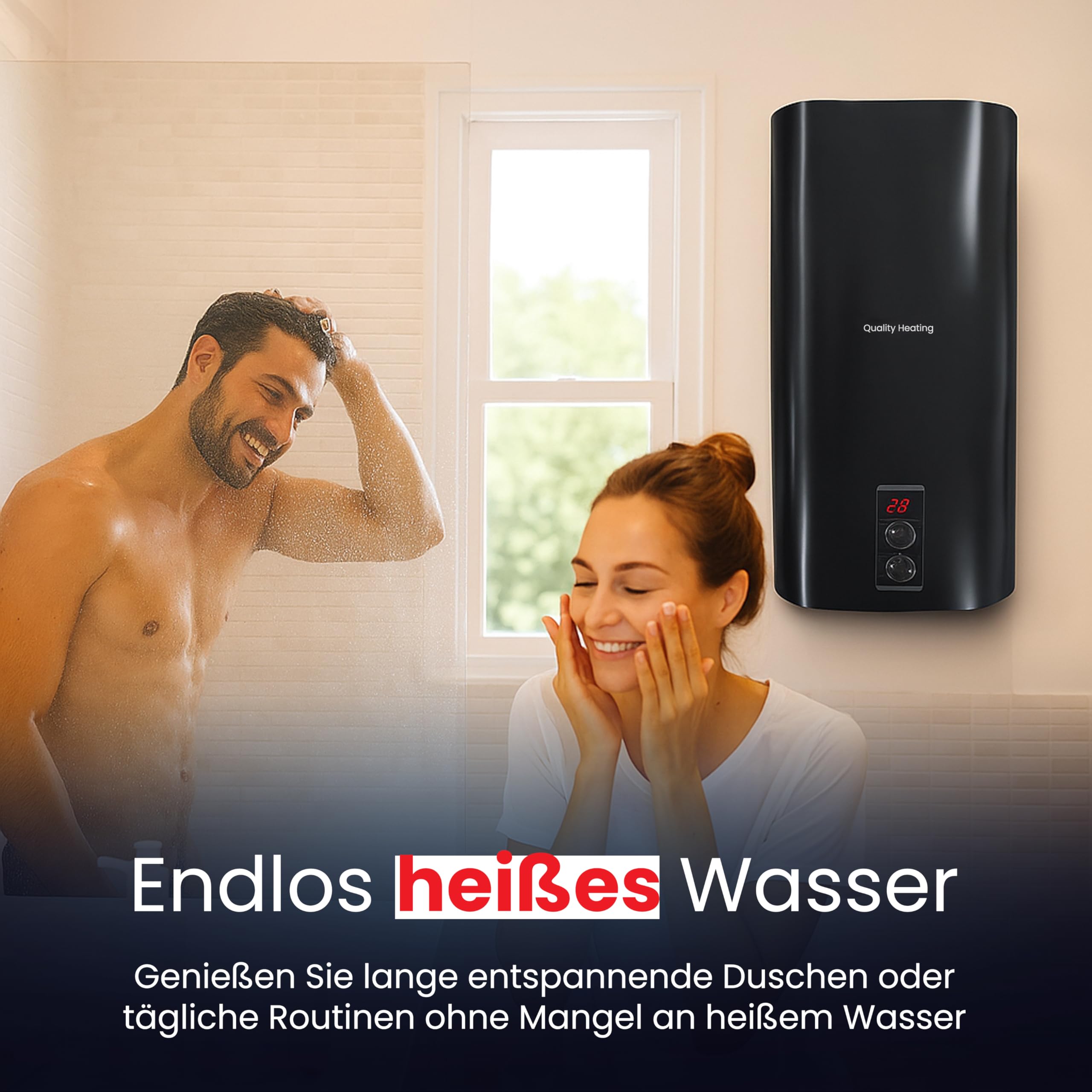 Calentador de agua eléctrico 80L WiFi con control digital – Quality Heating 2000W, termo eléctrico mural, depósito aislado, ideal para baño, cocina y uso doméstico