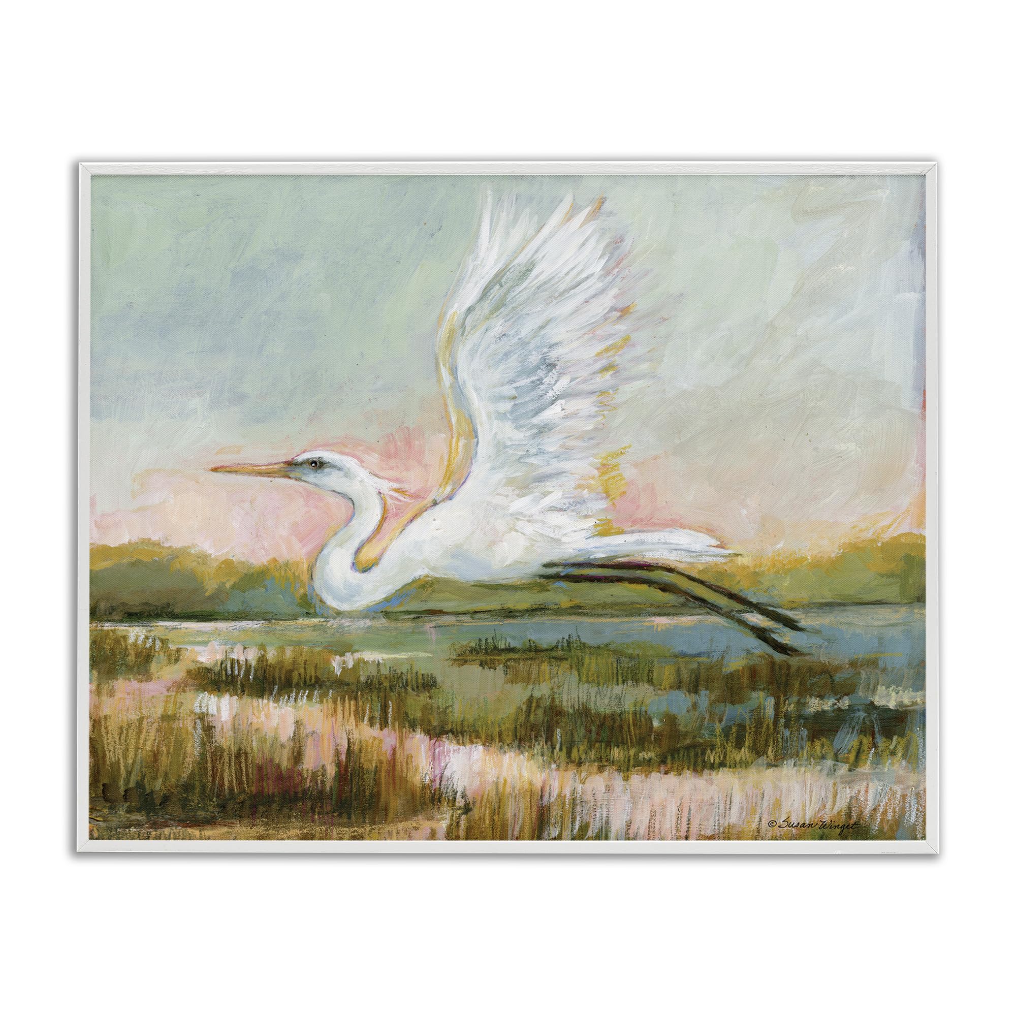 Stupell Industries Coastal White (Textured) White Heron Flying Nature, 24 X 30 Inch Framed Giclée Print