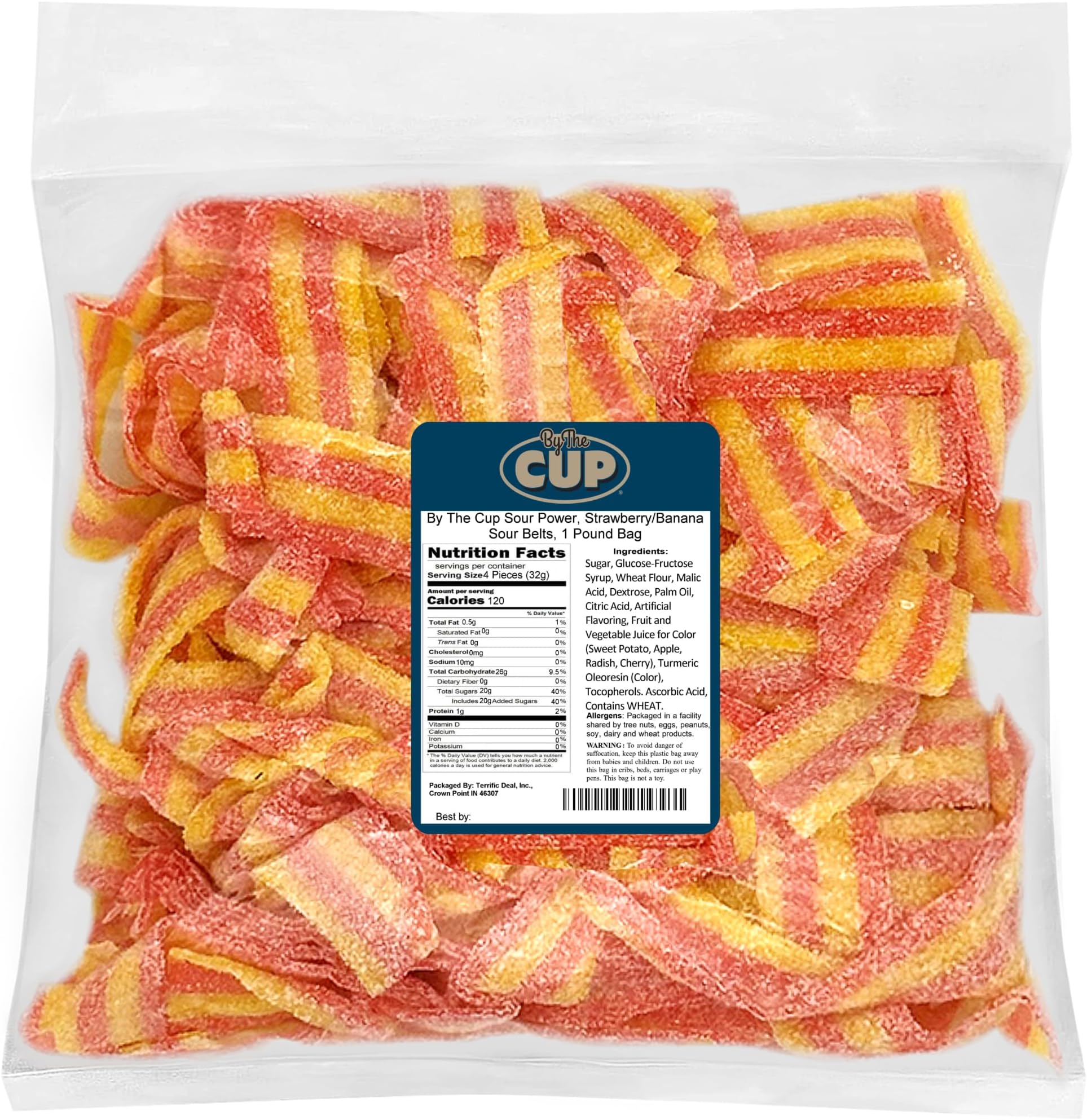 Strawberry Banana Sour Belts Candy, 1 lb Bulk Bag | Sweet & Sour Strawberry Banana Flavor Strips – Chewy Candy for Parties, Treat Bags, Candy Buffets & Snacking