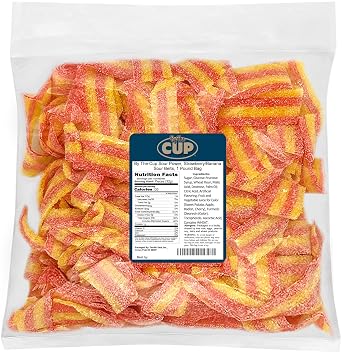 By The Cup Strawberry Banana Sour Belts Candy, 1 lb Bulk Bag | Sweet & Sour Strawberry Banana Flavor Strips Chewy Candy for Parties, Treat Bags, Candy Buffets & Snacking